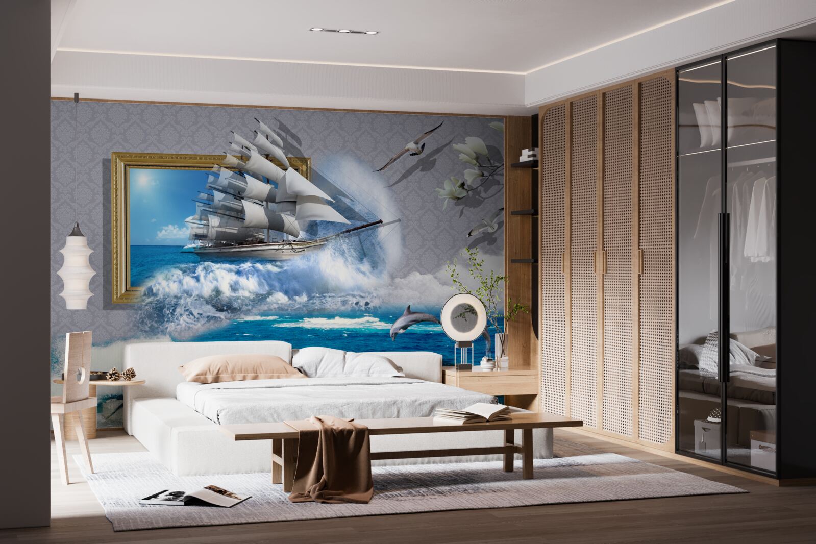 Papier peint image d'un ouragan au large sur un bateau éolien