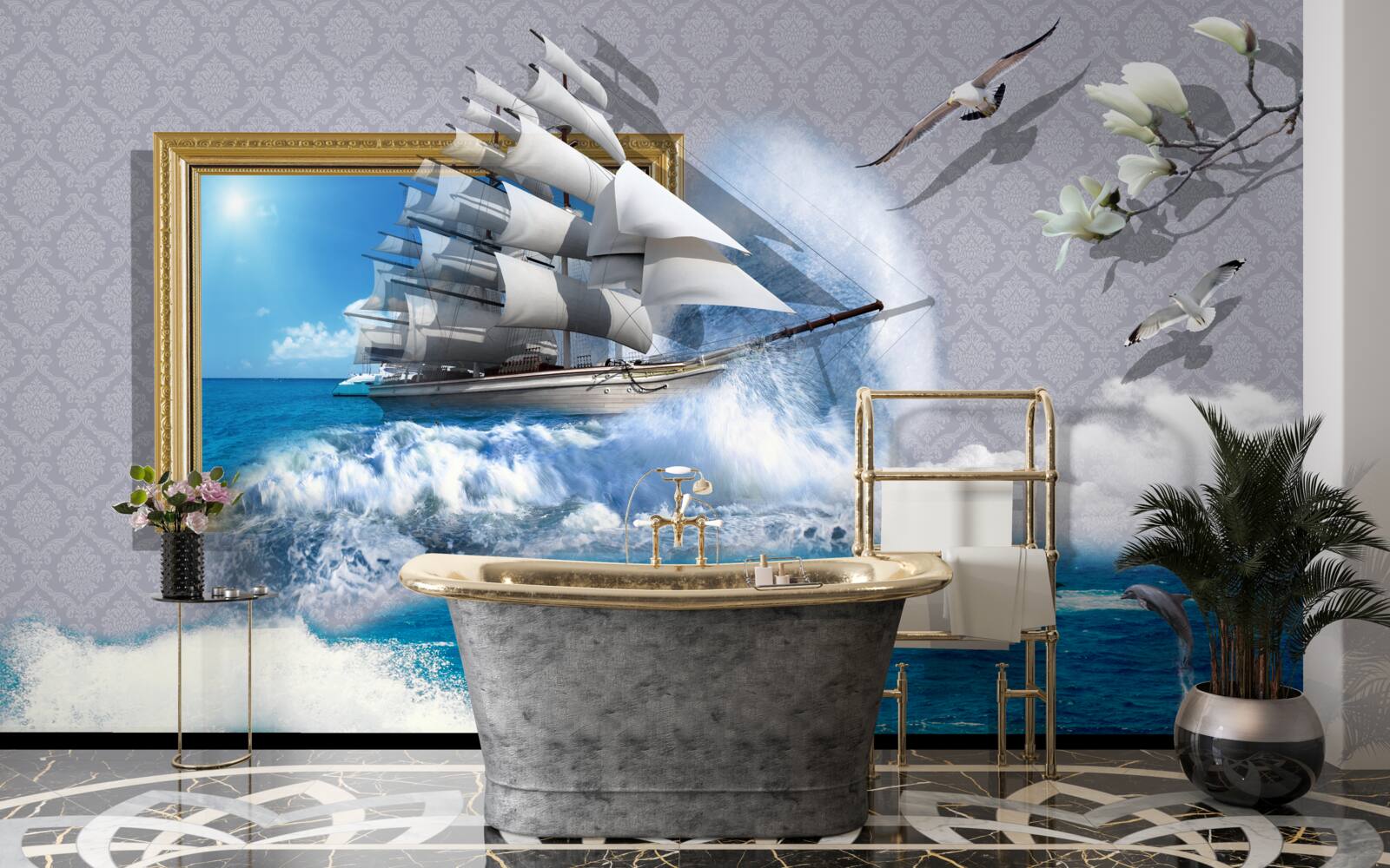 Papier peint image d'un ouragan au large sur un bateau éolien