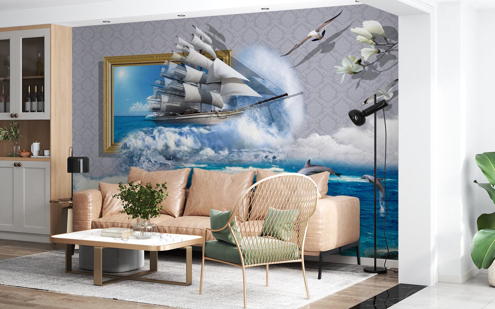 Papier peint image d'un ouragan au large sur un bateau éolien