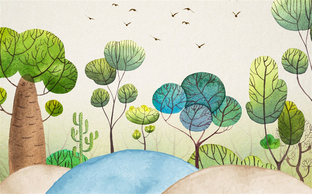 Papier peint une forêt peuplée d'oiseaux fabuleux