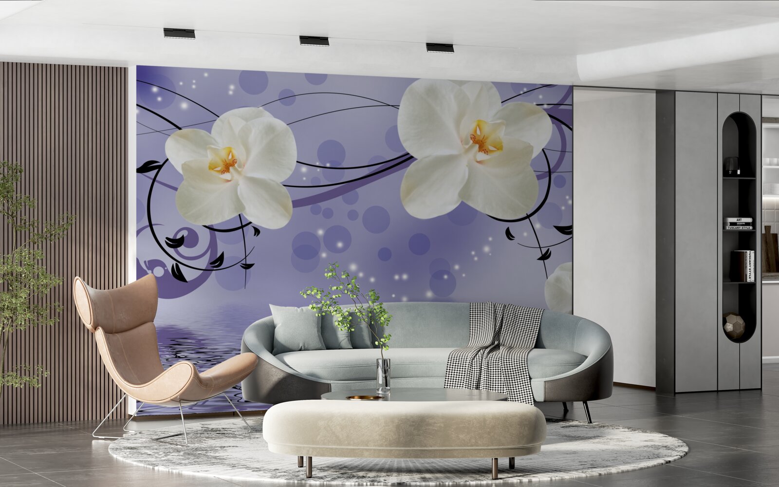 Papier peint il y a de grandes fleurs blanches au bord de l'étang