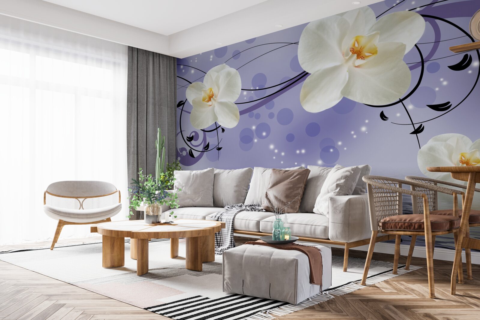 Papier peint il y a de grandes fleurs blanches au bord de l'étang