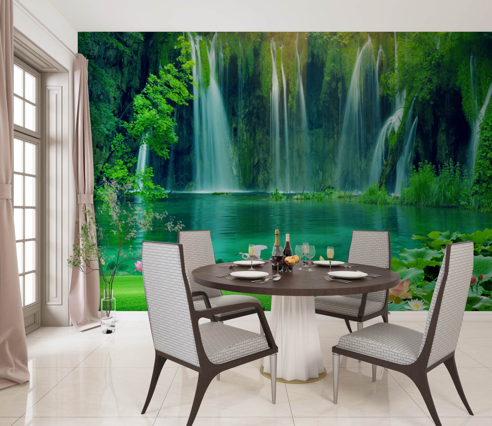 Papier peint des chutes d'eau tombant dans un lac cristallin