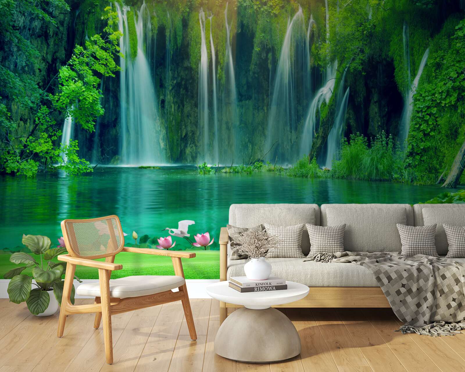 Papier peint des chutes d'eau tombant dans un lac cristallin