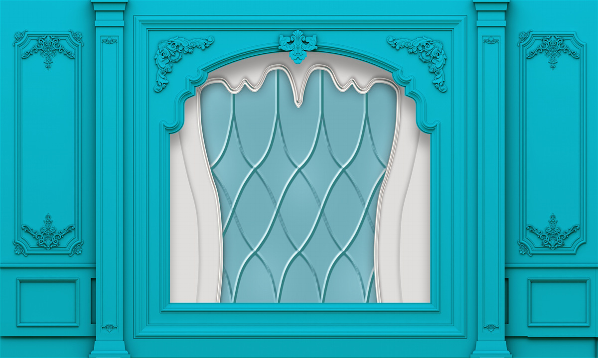 Papier peint fenêtre avec vitrail bleu