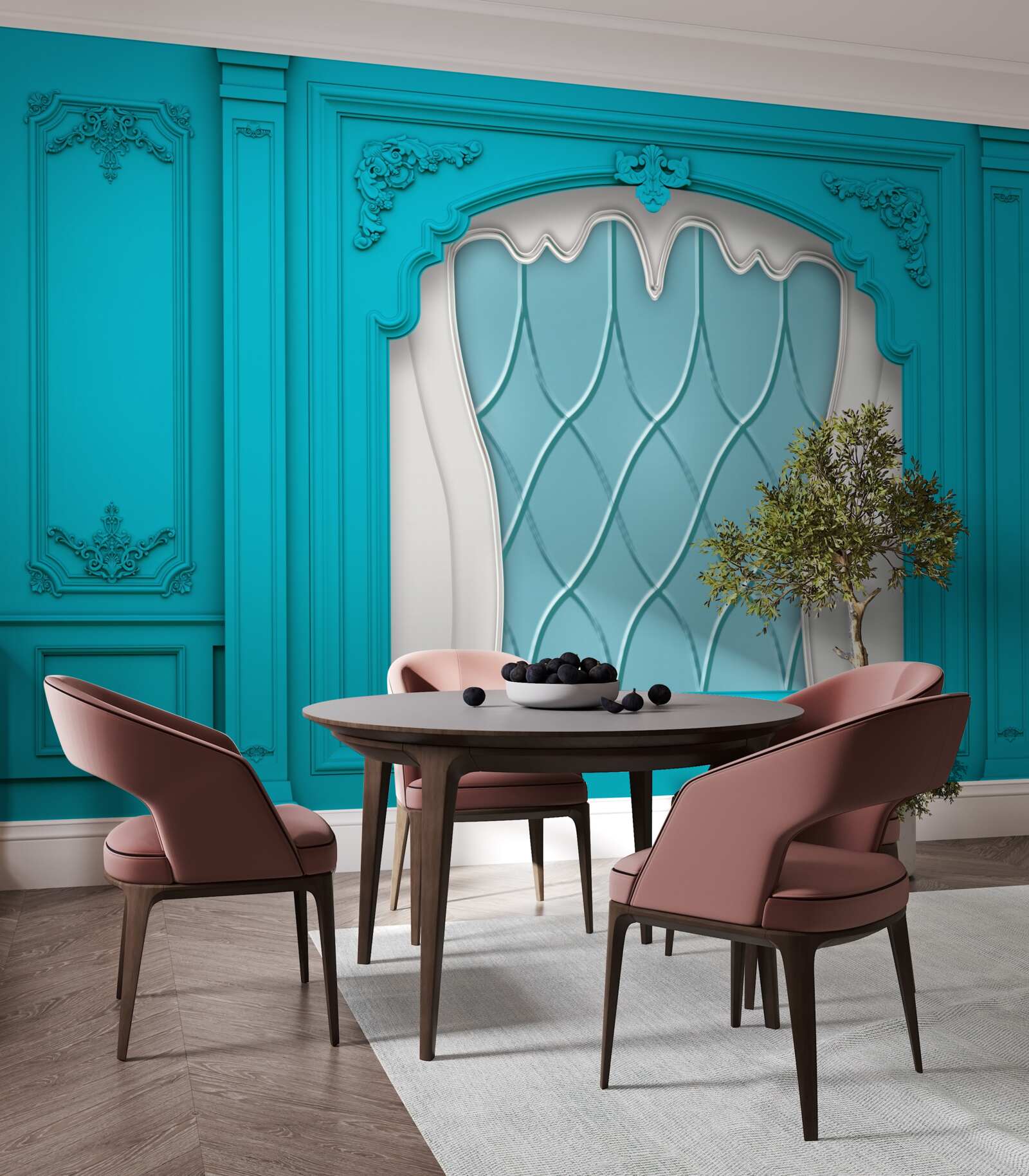 Papier peint fenêtre avec vitrail bleu