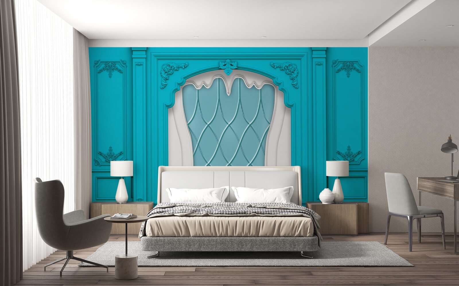 Papier peint fenêtre avec vitrail bleu