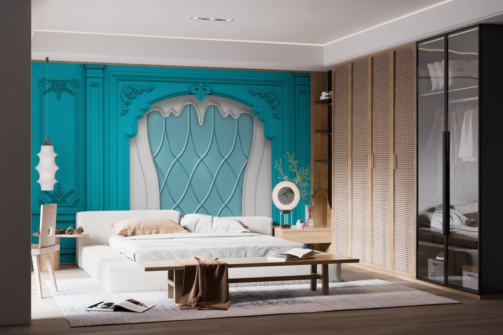 Papier peint fenêtre avec vitrail bleu