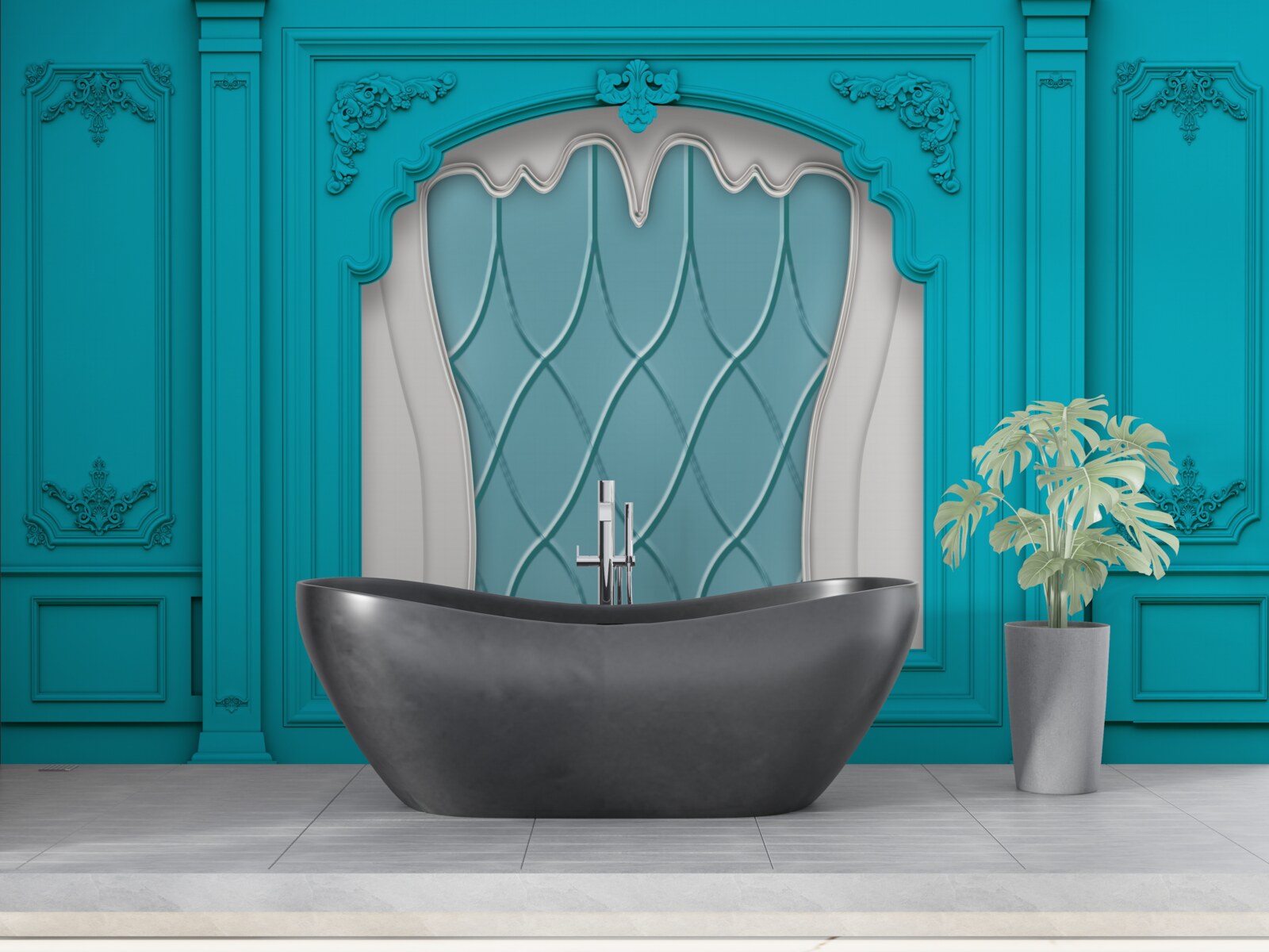 Papier peint fenêtre avec vitrail bleu