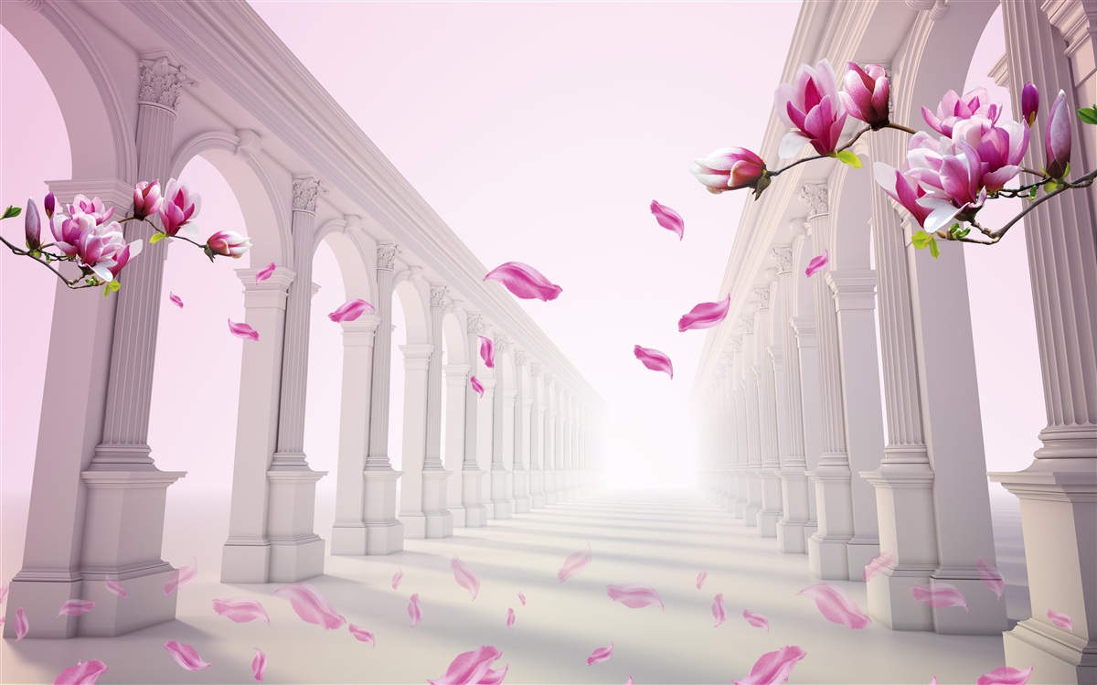 Papier peint les magnolias forment un tunnel sans fin, fleurissant avec splendeur