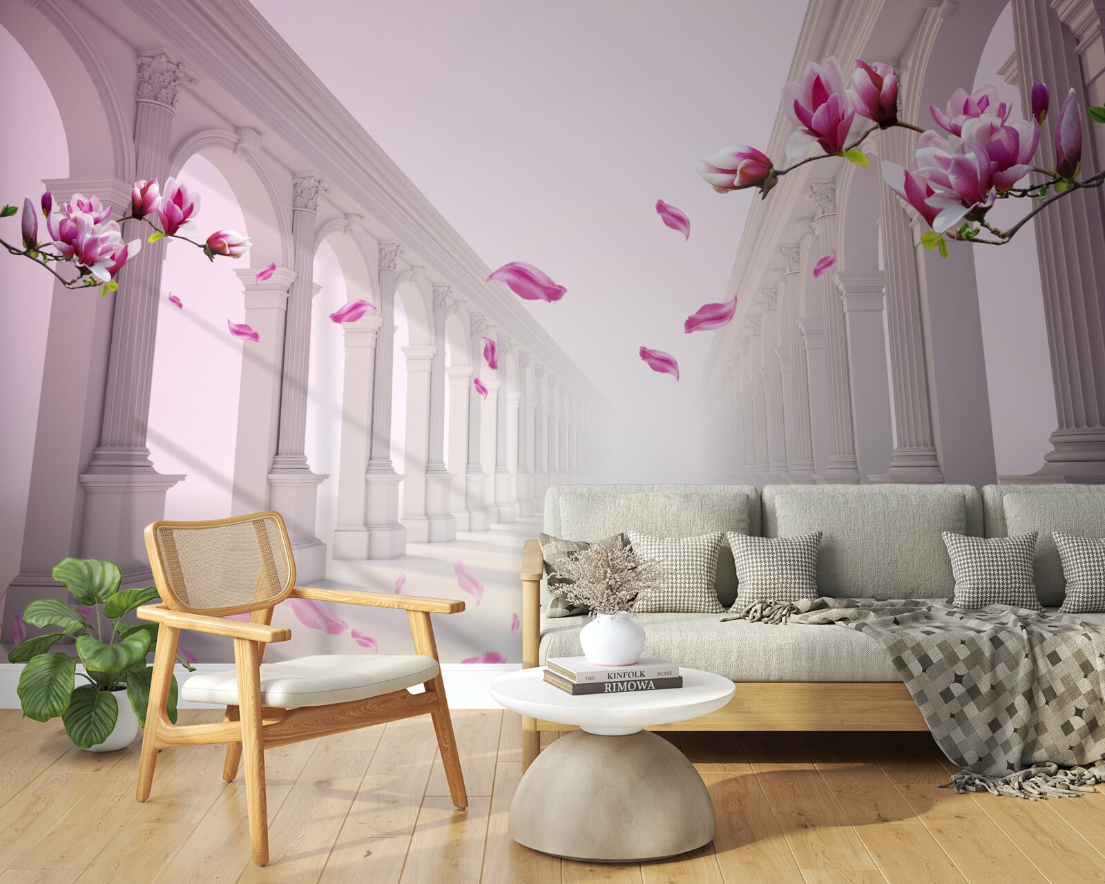 Papier peint les magnolias forment un tunnel sans fin, fleurissant avec splendeur