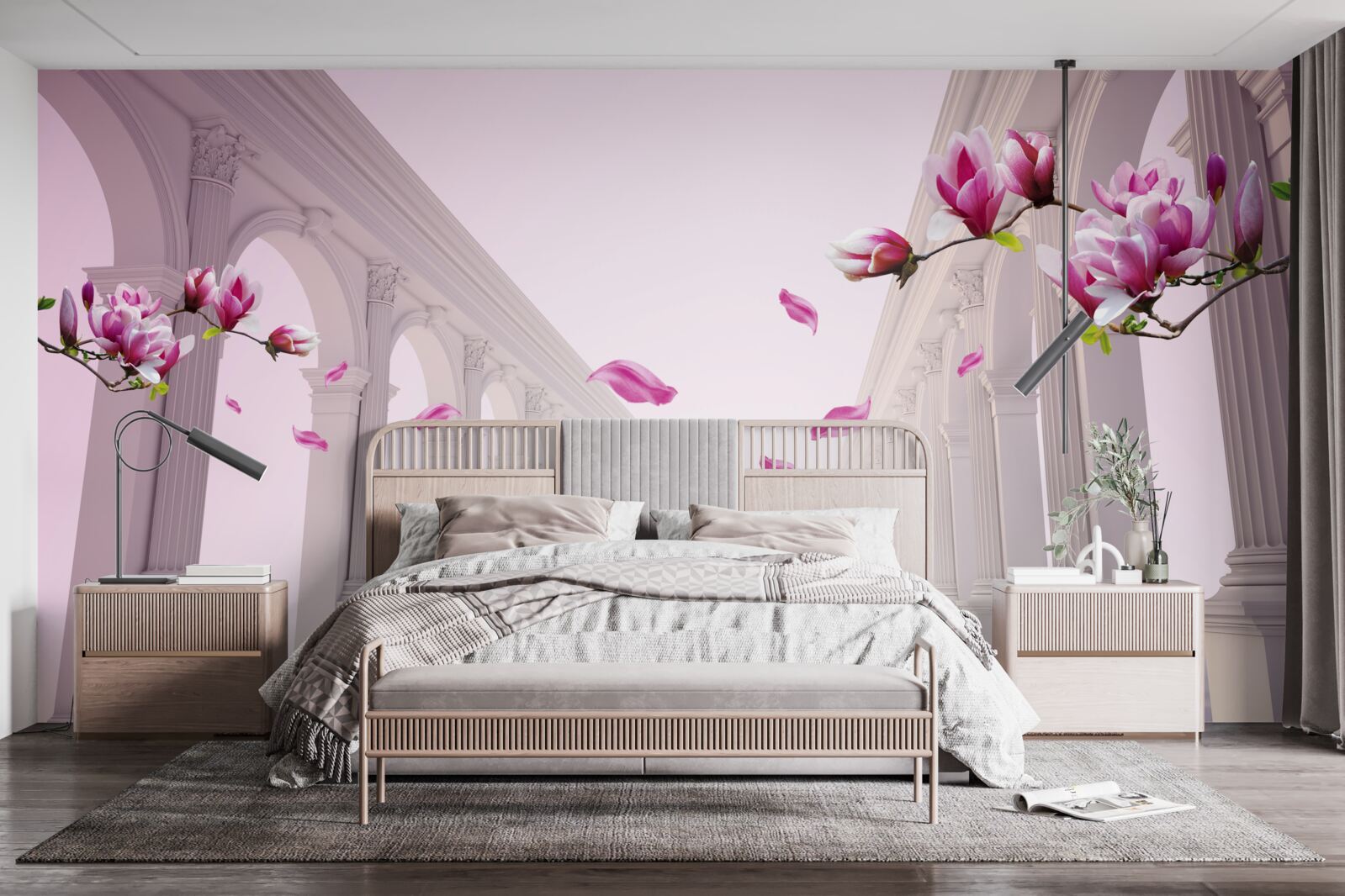 Papier peint les magnolias forment un tunnel sans fin, fleurissant avec splendeur