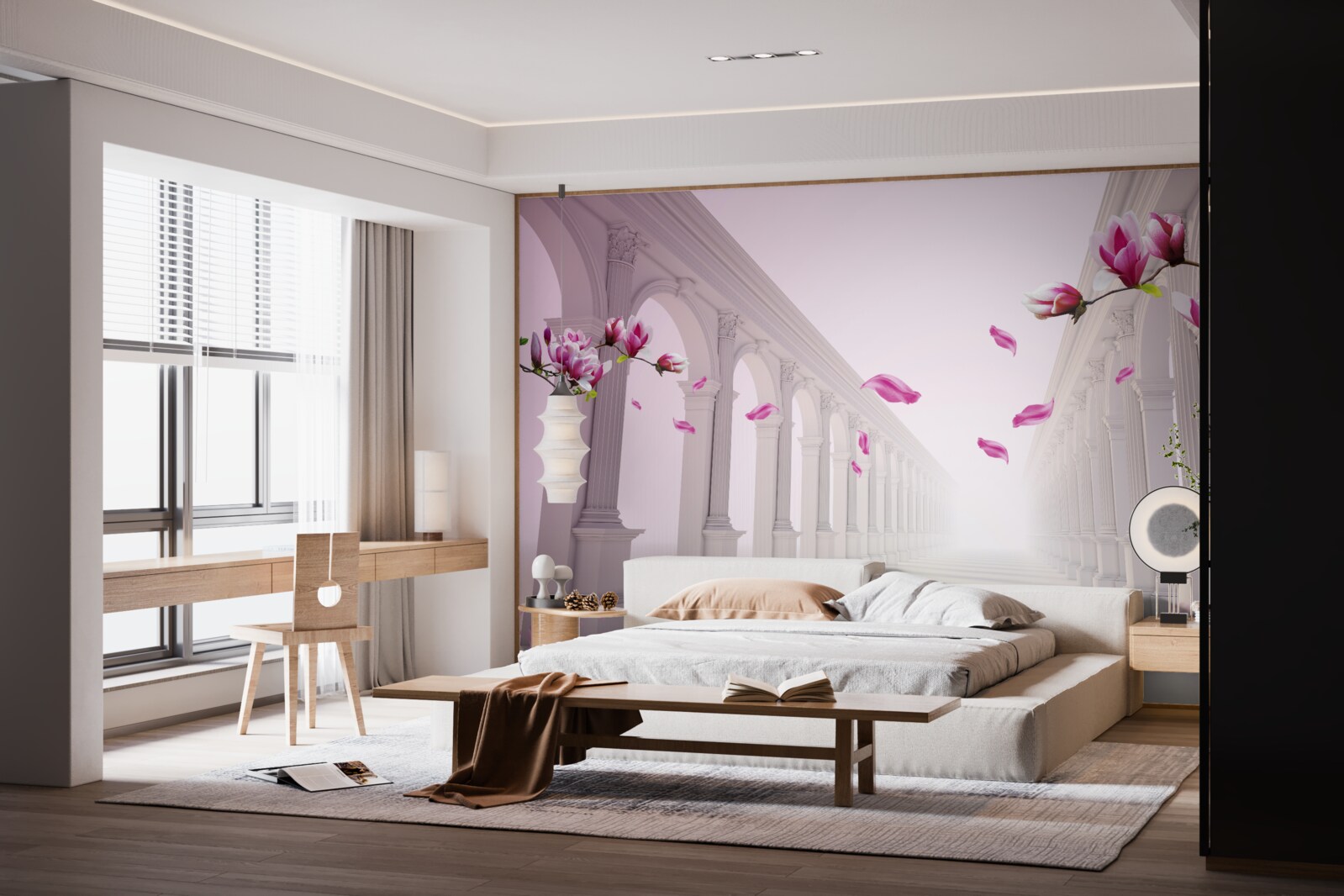 Papier peint les magnolias forment un tunnel sans fin, fleurissant avec splendeur