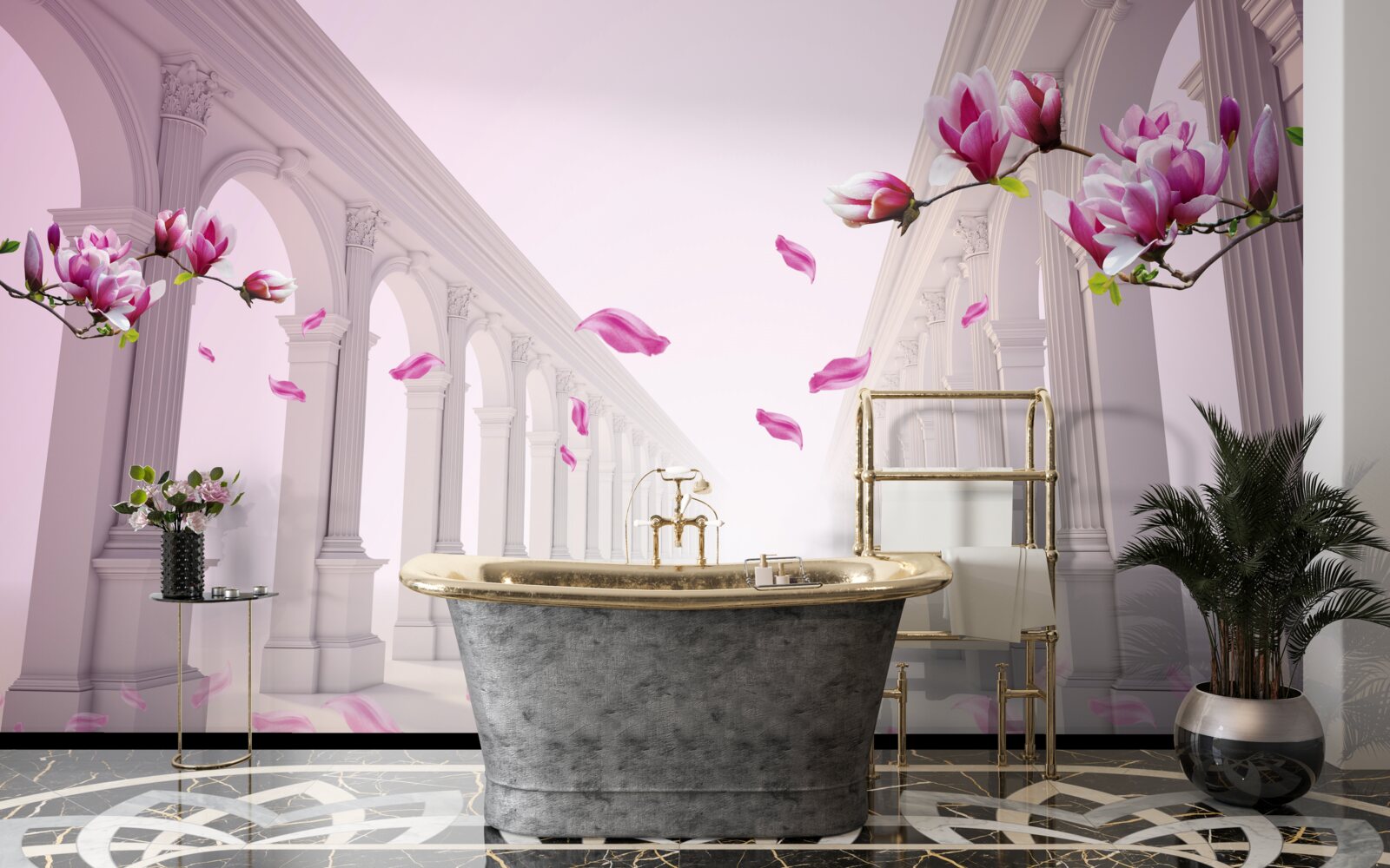 Papier peint les magnolias forment un tunnel sans fin, fleurissant avec splendeur