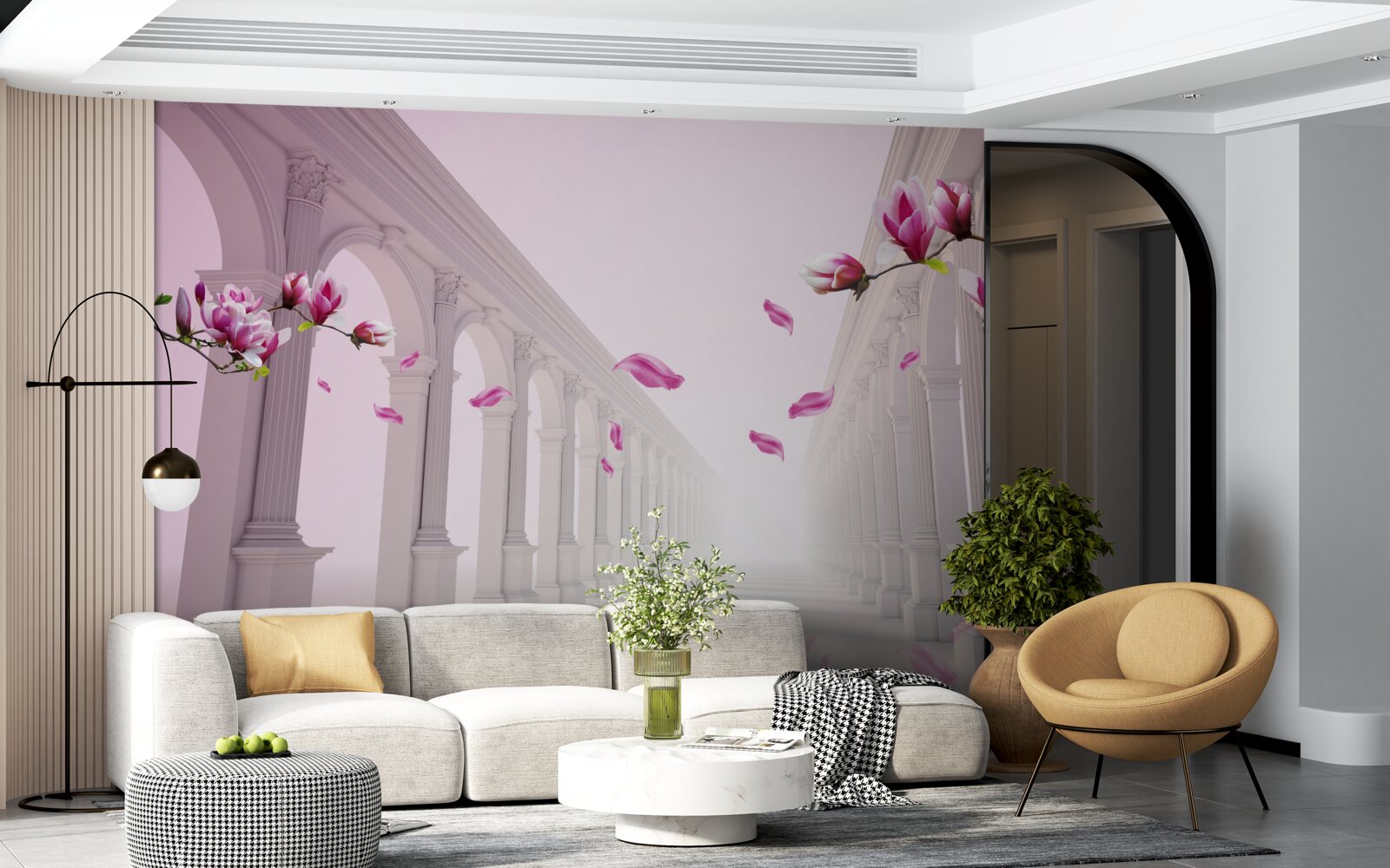 Papier peint les magnolias forment un tunnel sans fin, fleurissant avec splendeur
