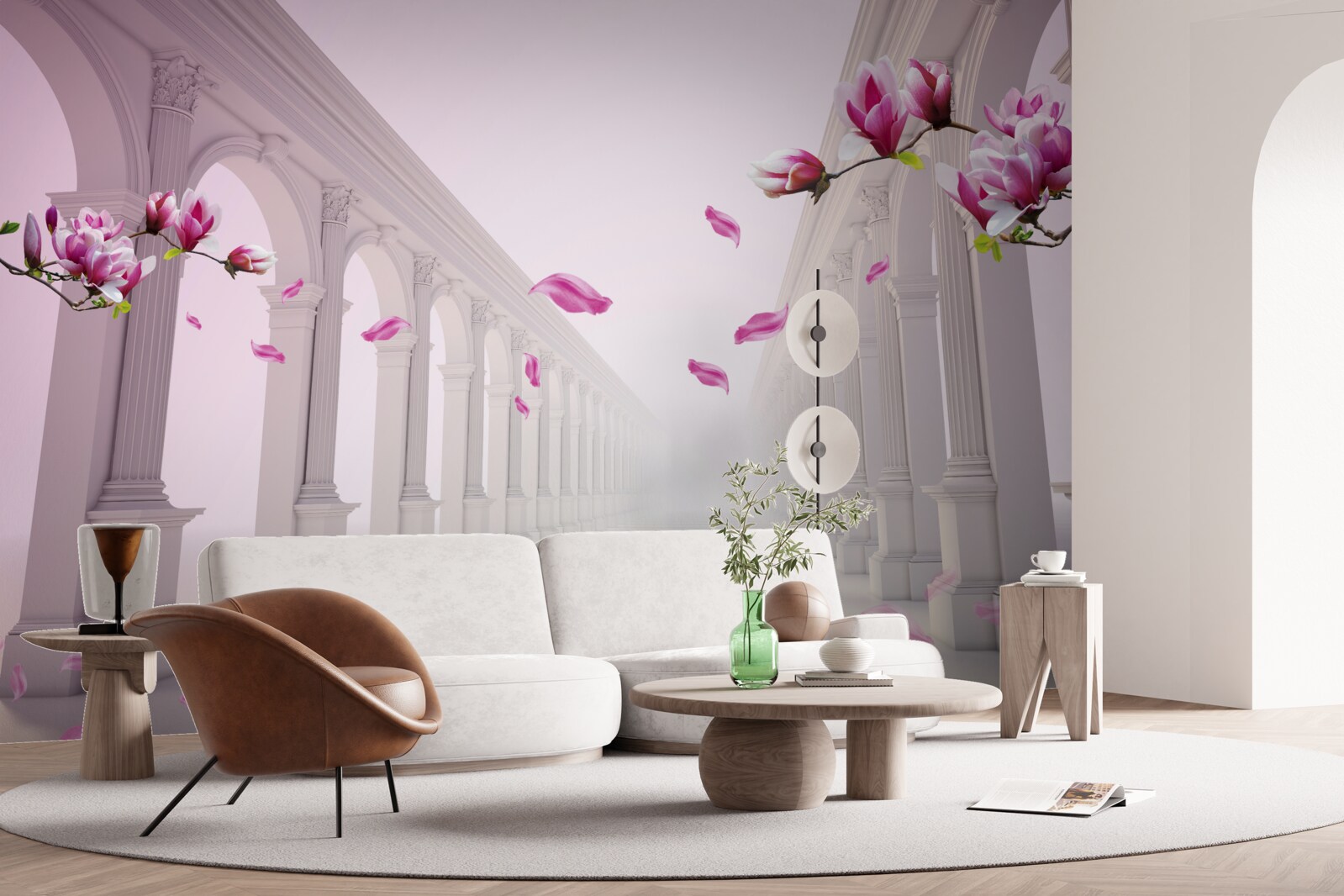 Papier peint les magnolias forment un tunnel sans fin, fleurissant avec splendeur