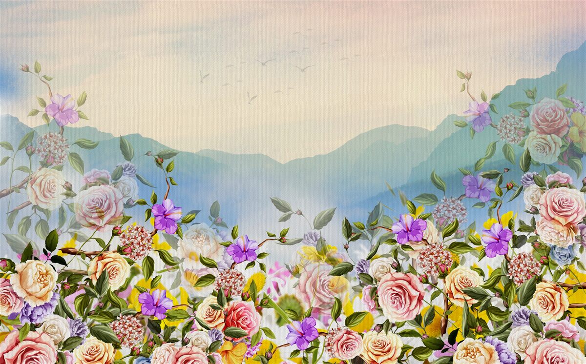 Papier peint plusieurs nuances de floraison sur la pelouse