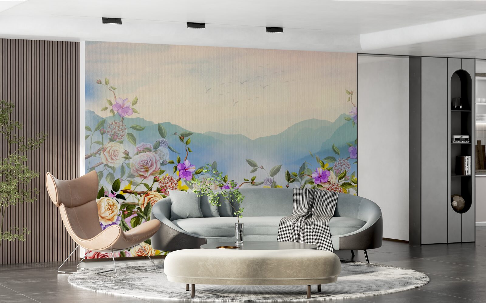 Papier peint plusieurs nuances de floraison sur la pelouse