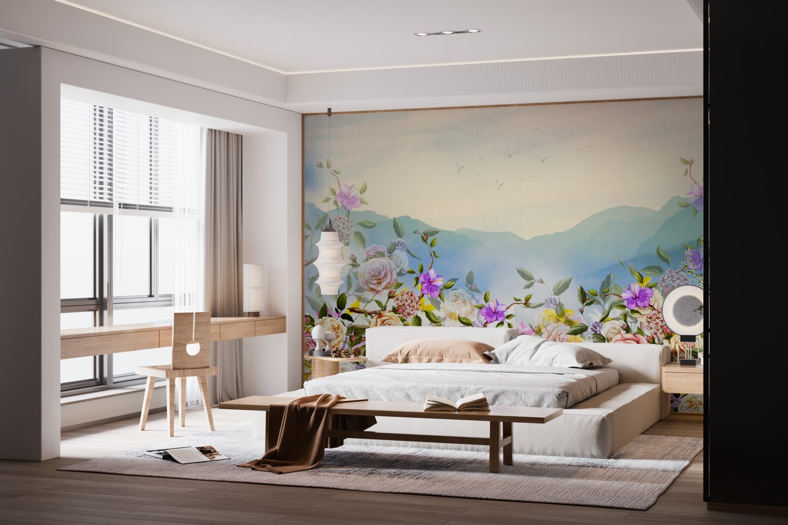 Papier peint plusieurs nuances de floraison sur la pelouse