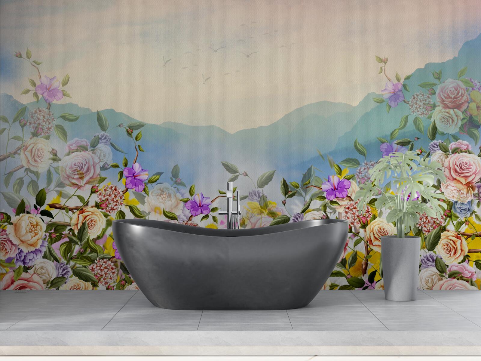 Papier peint plusieurs nuances de floraison sur la pelouse