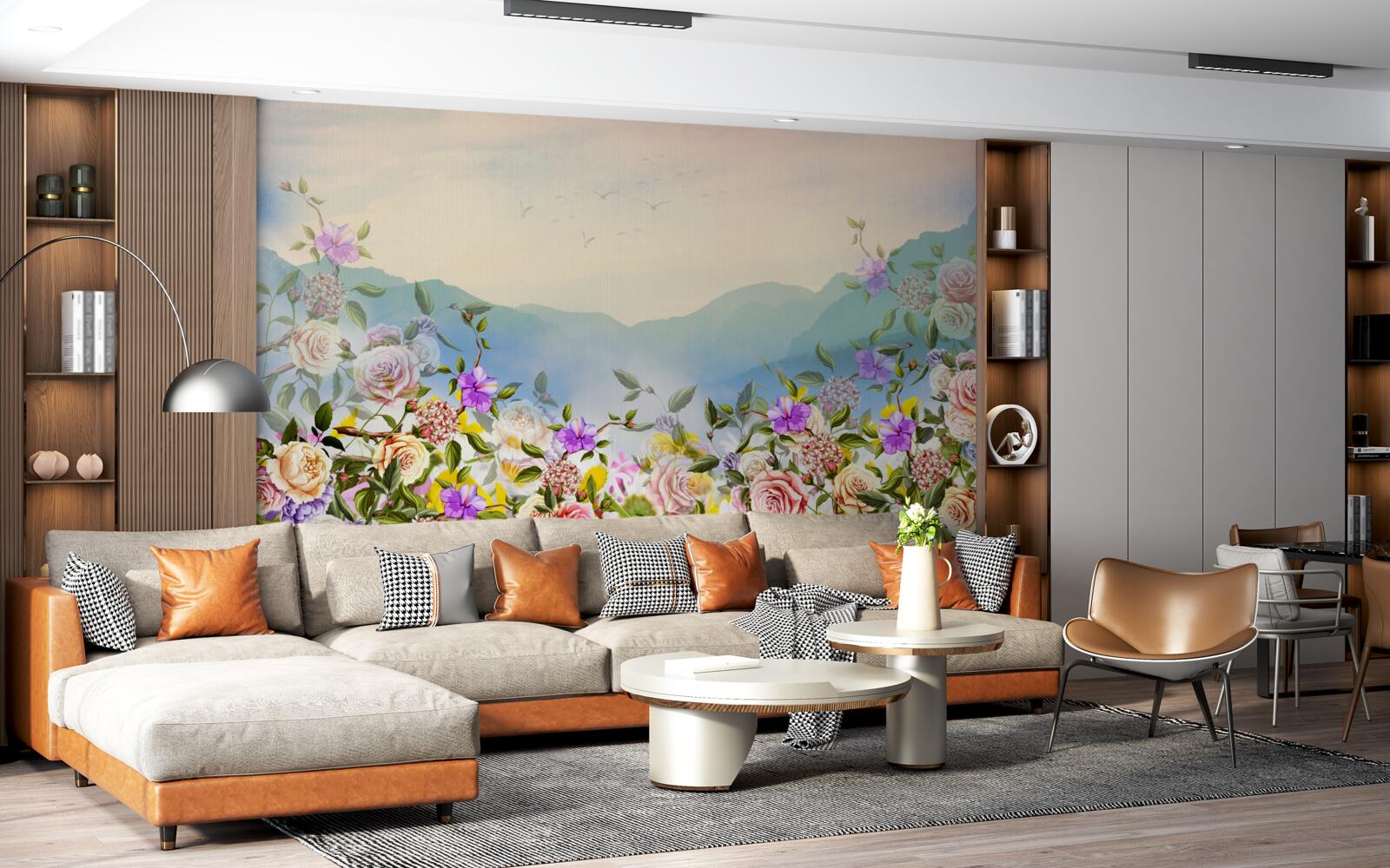 Papier peint plusieurs nuances de floraison sur la pelouse