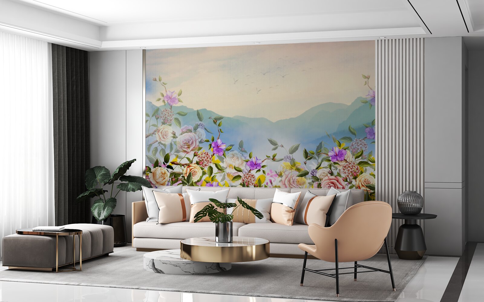 Papier peint plusieurs nuances de floraison sur la pelouse