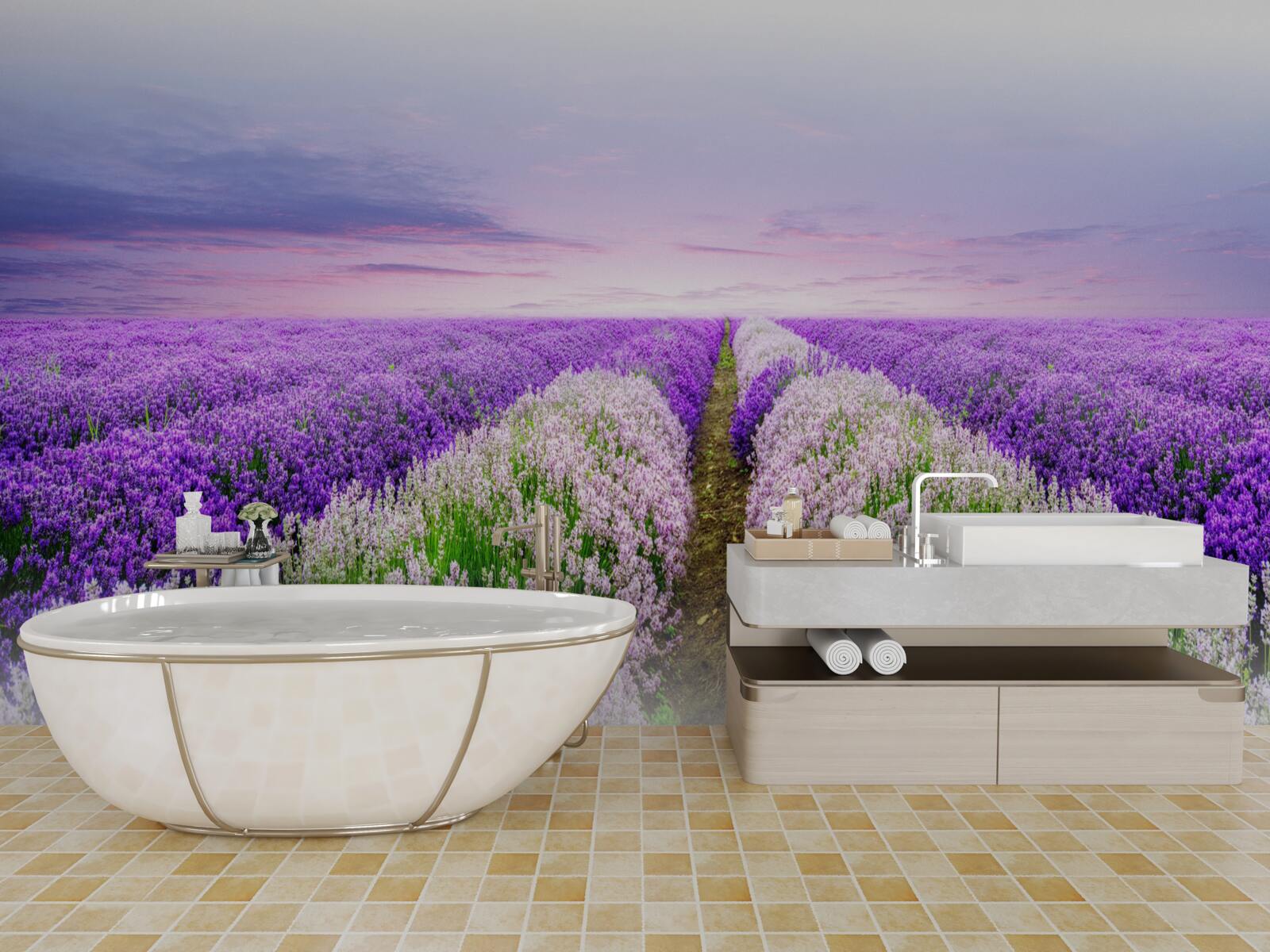 Papier peint champ de lavande odorante dans les prairies