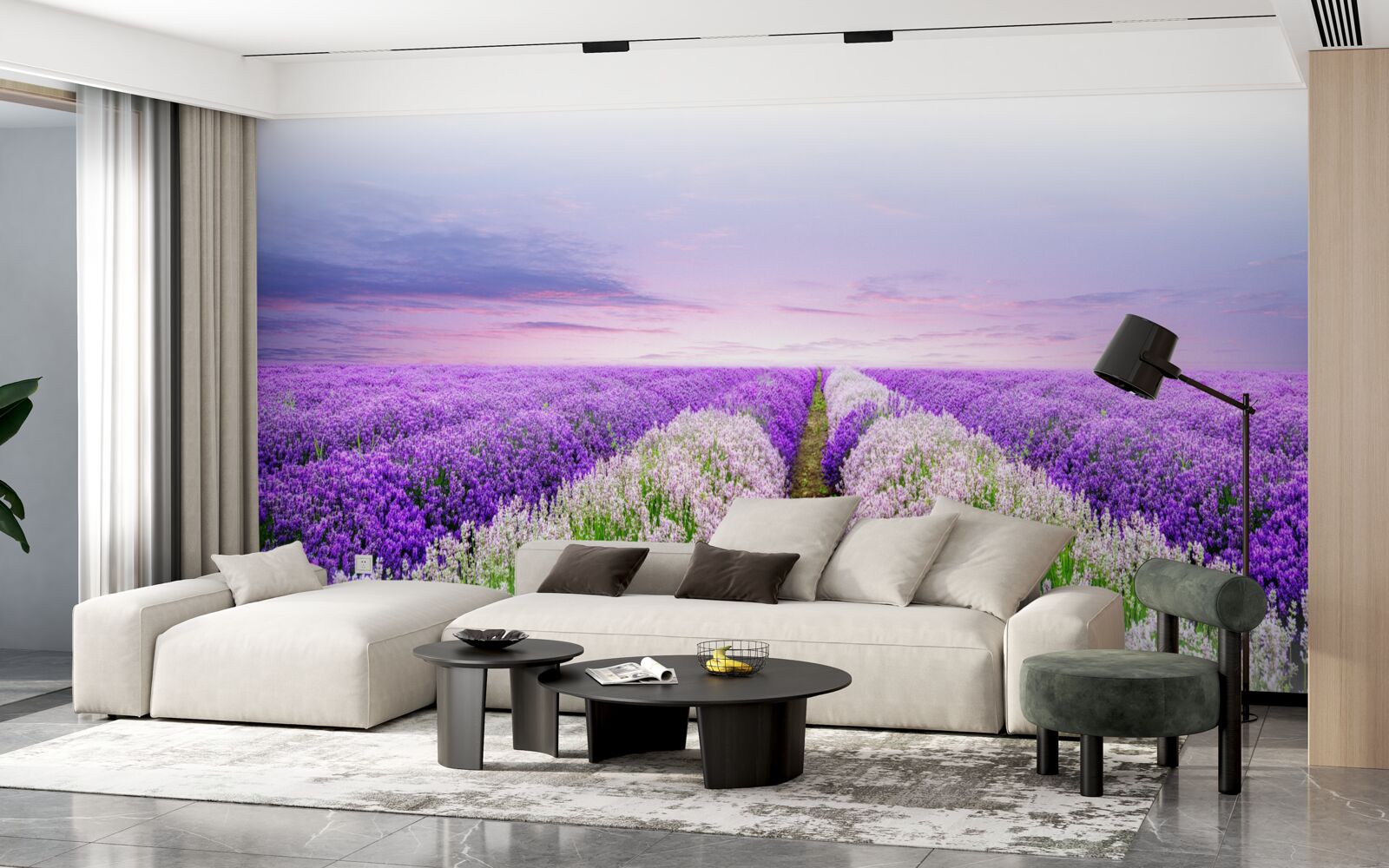 Papier peint champ de lavande odorante dans les prairies