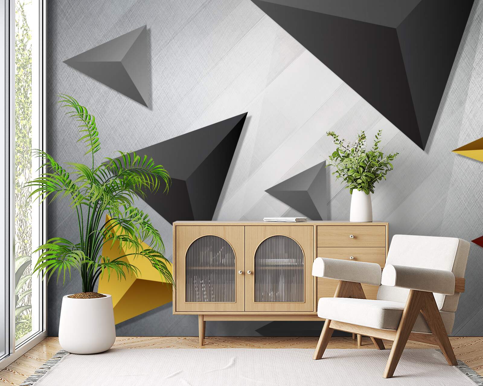 Papier peint des triangles de différentes teintes flottant dans l'air