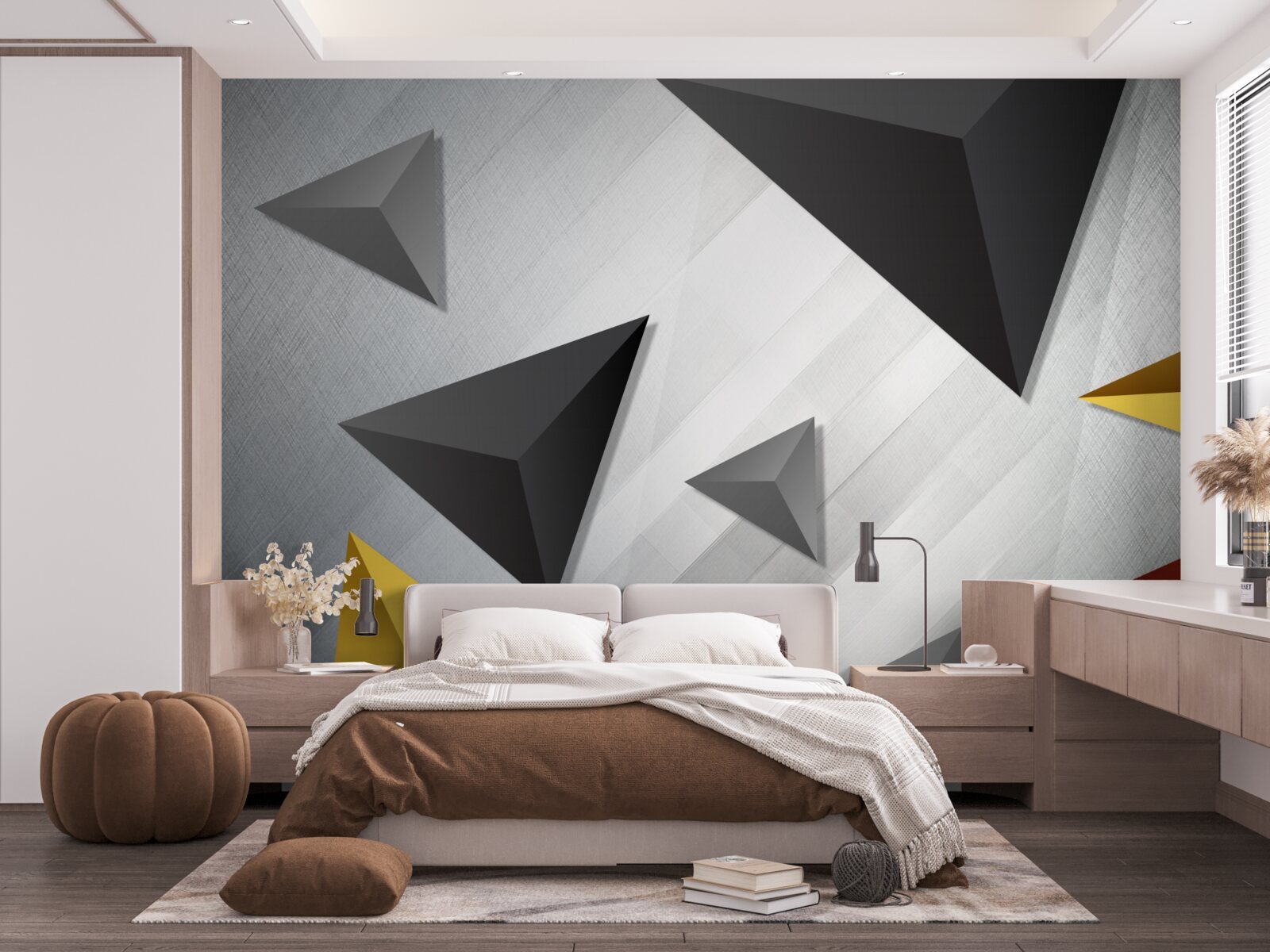 Papier peint des triangles de différentes teintes flottant dans l'air