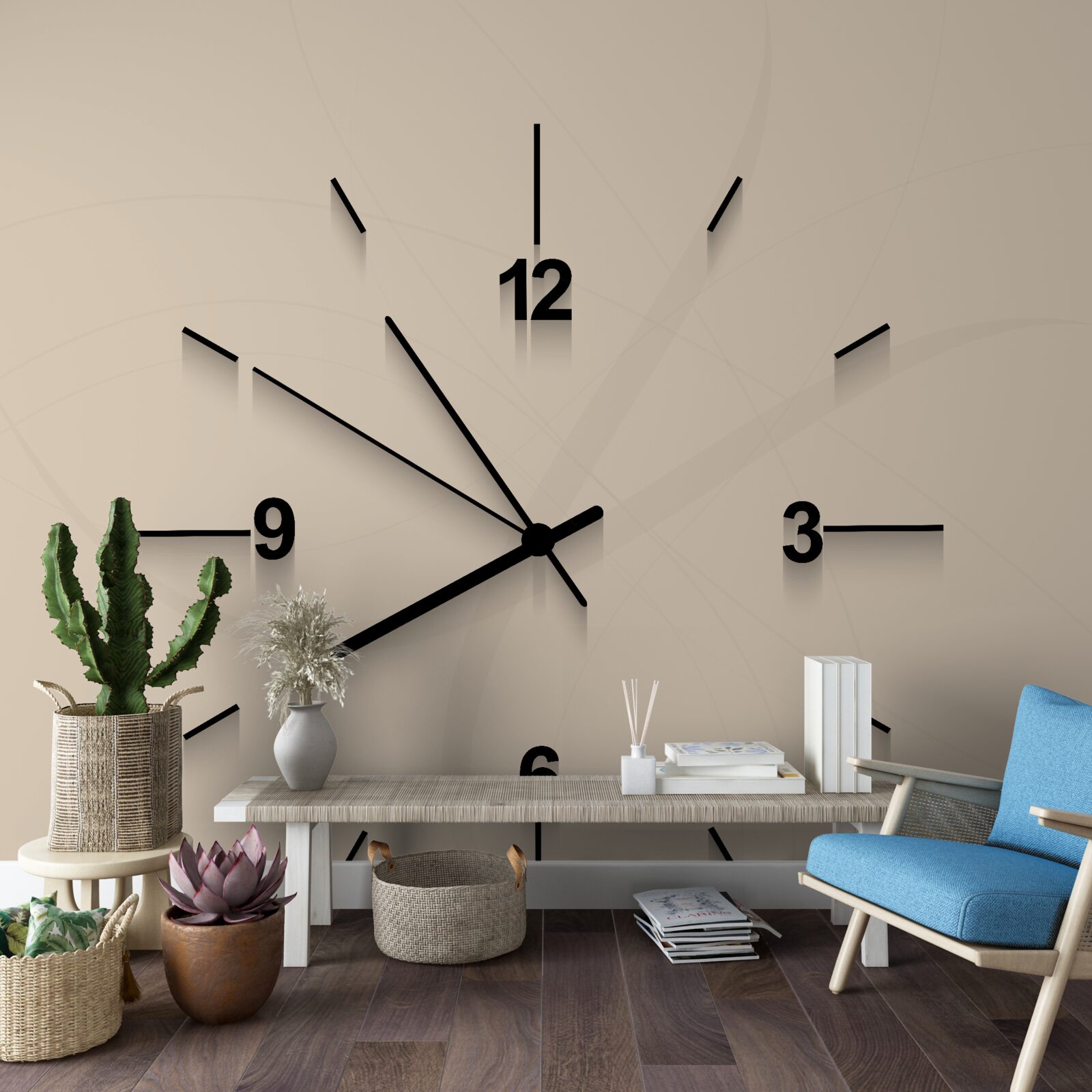 Papier peint horloge murale à quatre chiffres