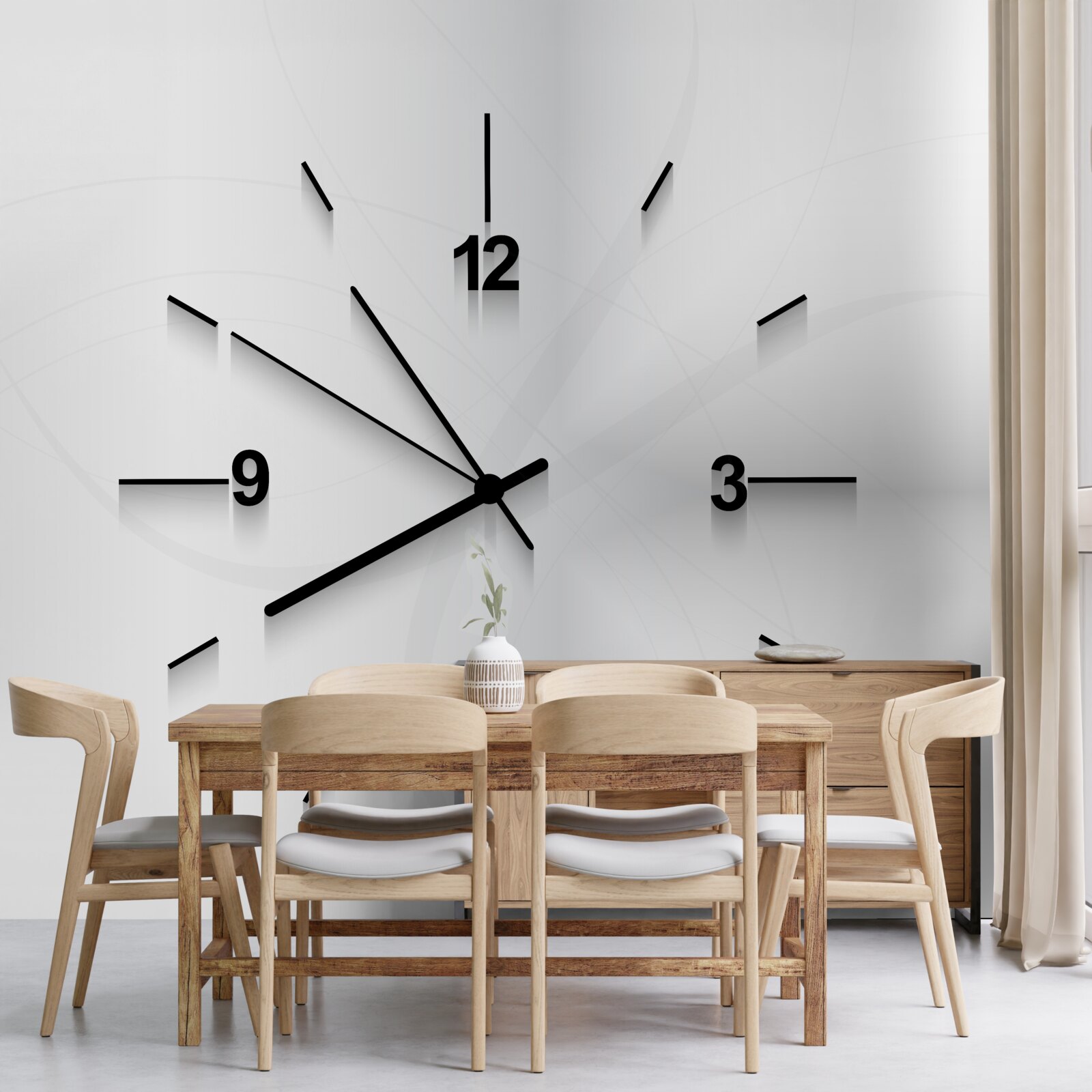 Papier peint une horloge argentée à quatre chiffres est accrochée au mur