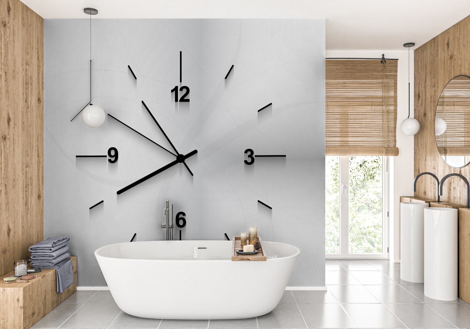 Papier peint une horloge argentée à quatre chiffres est accrochée au mur