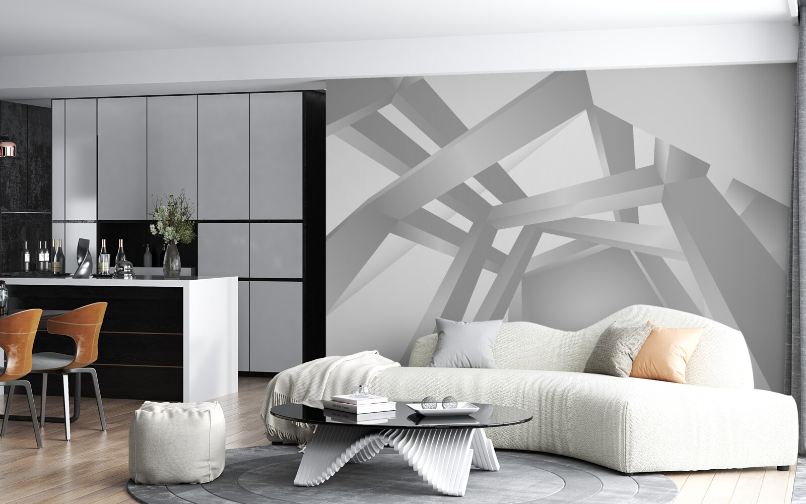 Papier peint couloir avec un motif géométrique lumineux