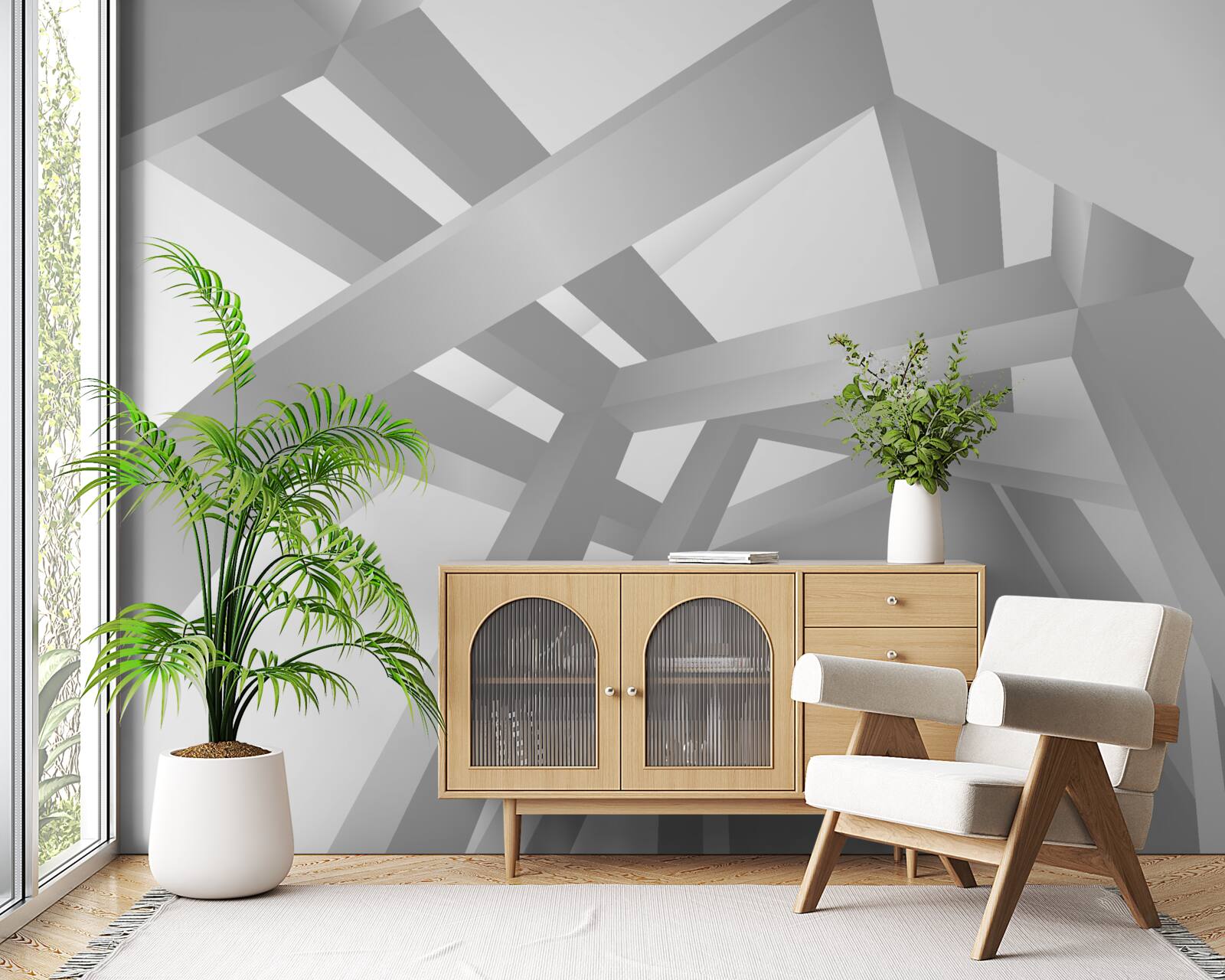 Papier peint couloir avec un motif géométrique lumineux