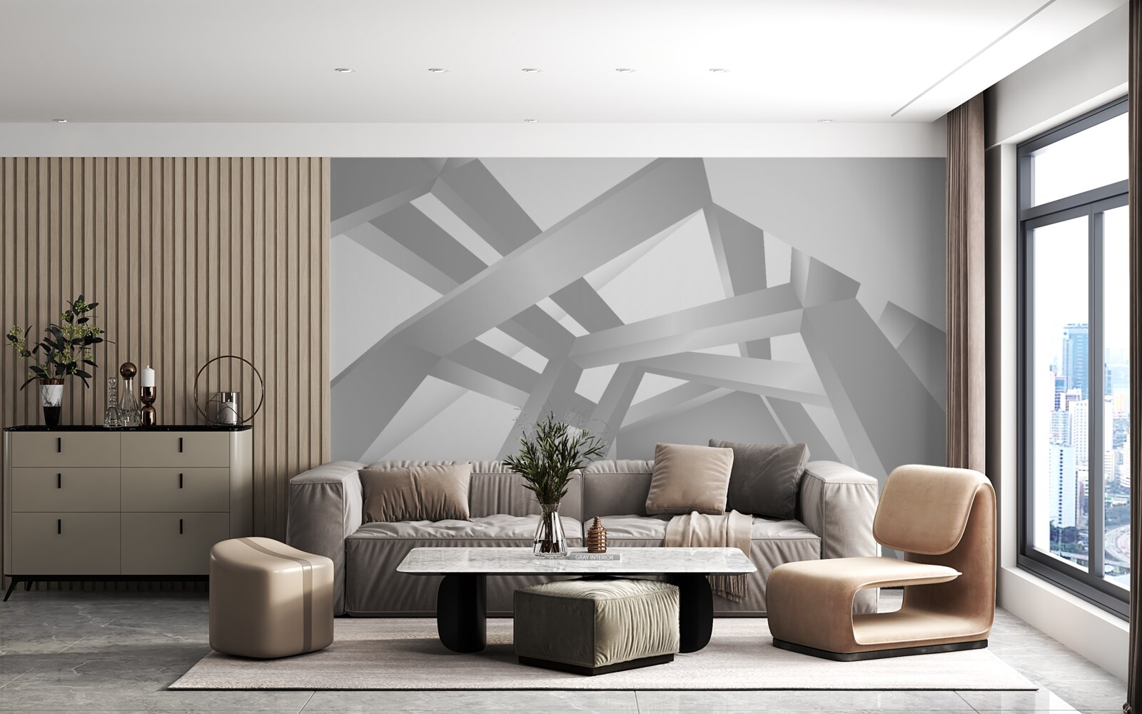 Papier peint couloir avec un motif géométrique lumineux