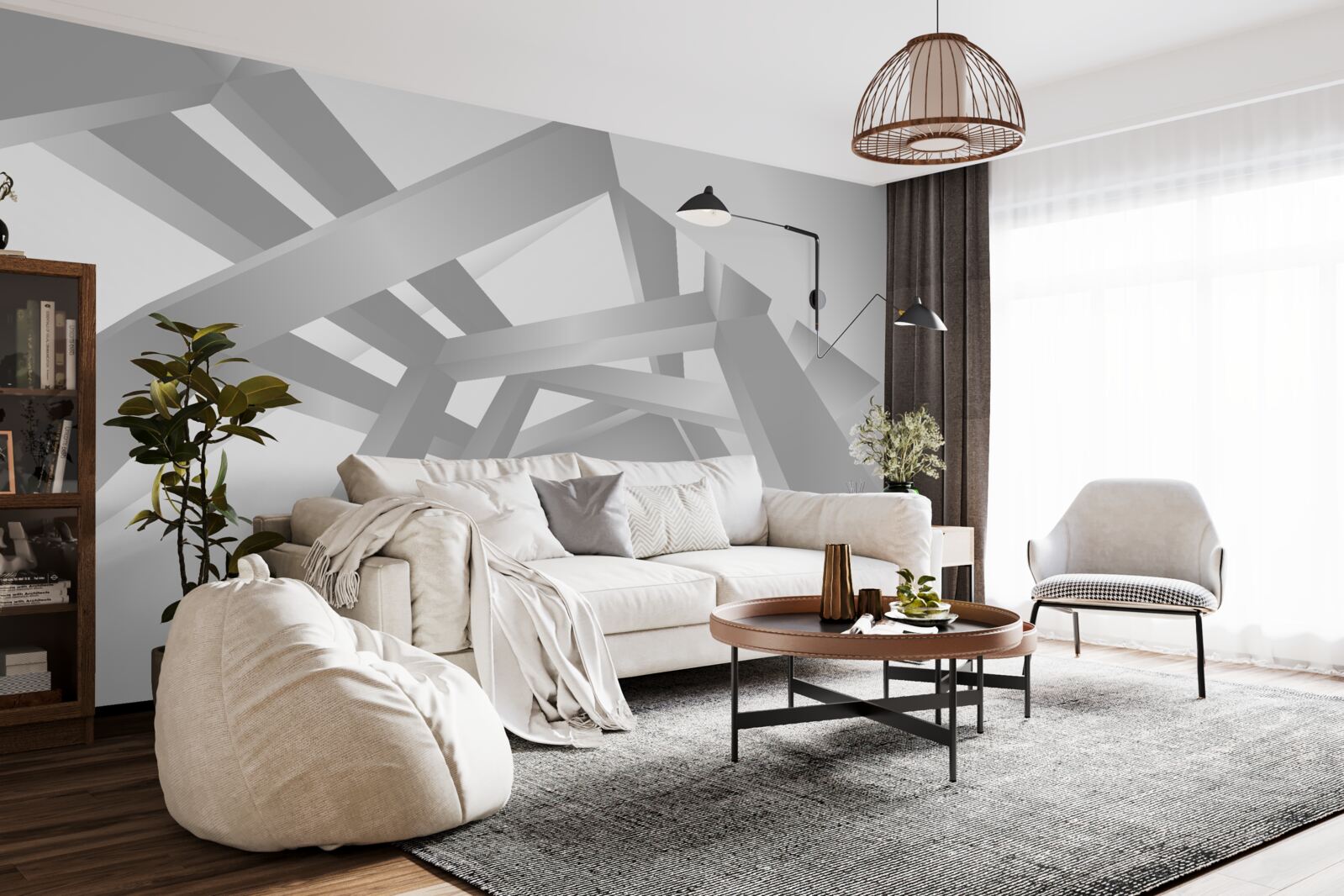 Papier peint couloir avec un motif géométrique lumineux