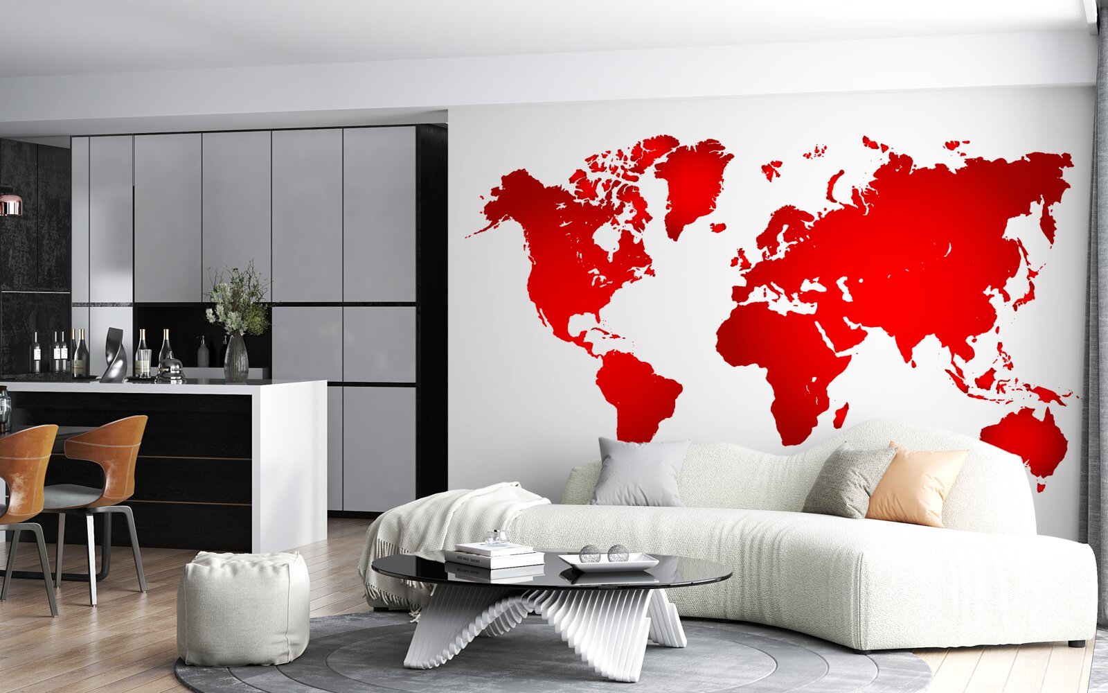 Papier peint carte du monde rouge