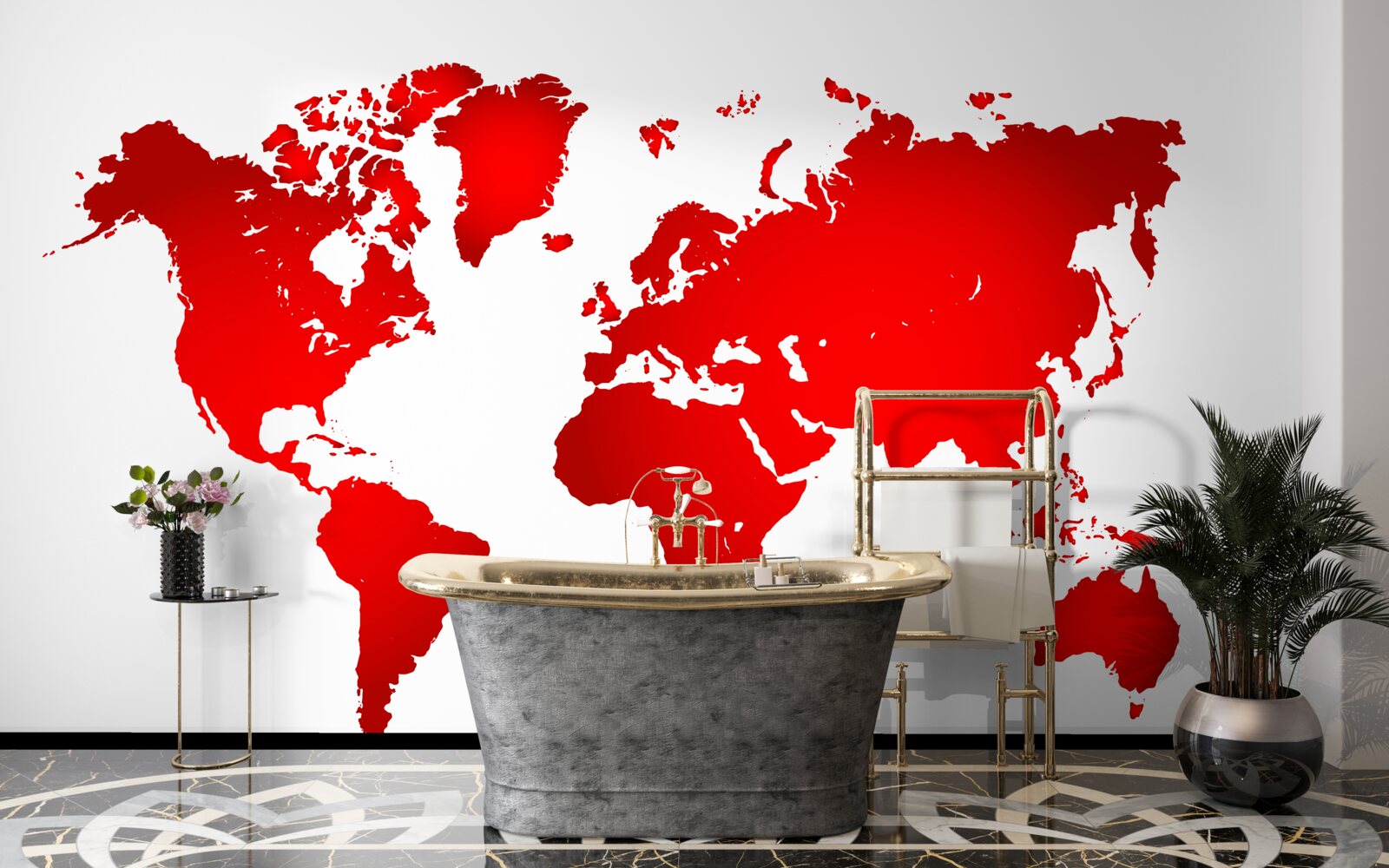 Papier peint carte du monde rouge