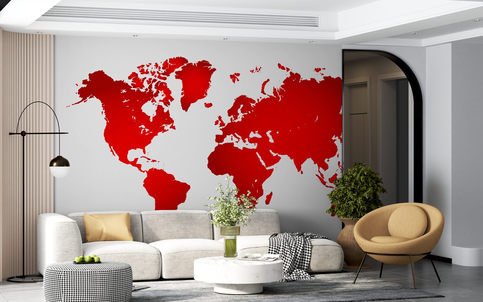 Papier peint carte du monde rouge