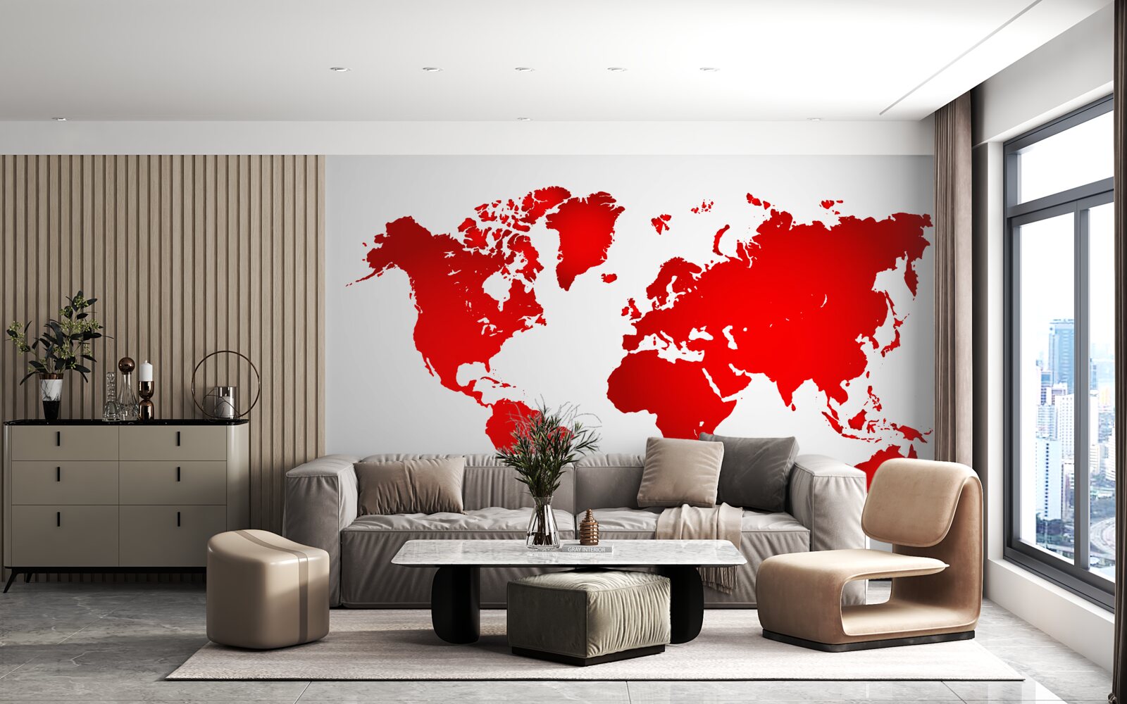 Papier peint carte du monde rouge