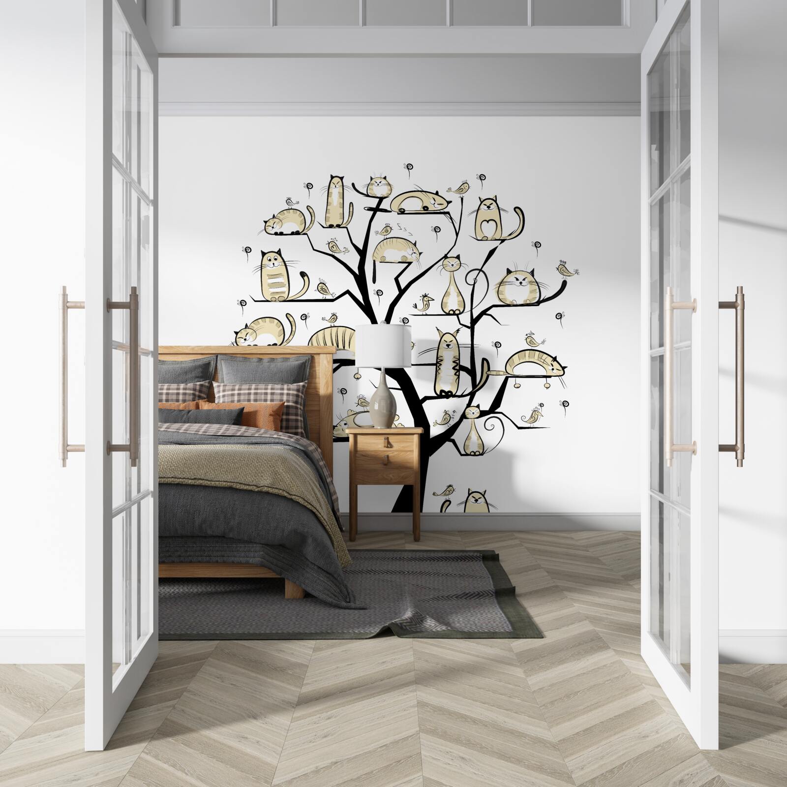 Papier peint chats pelucheux sur des branches d'arbre