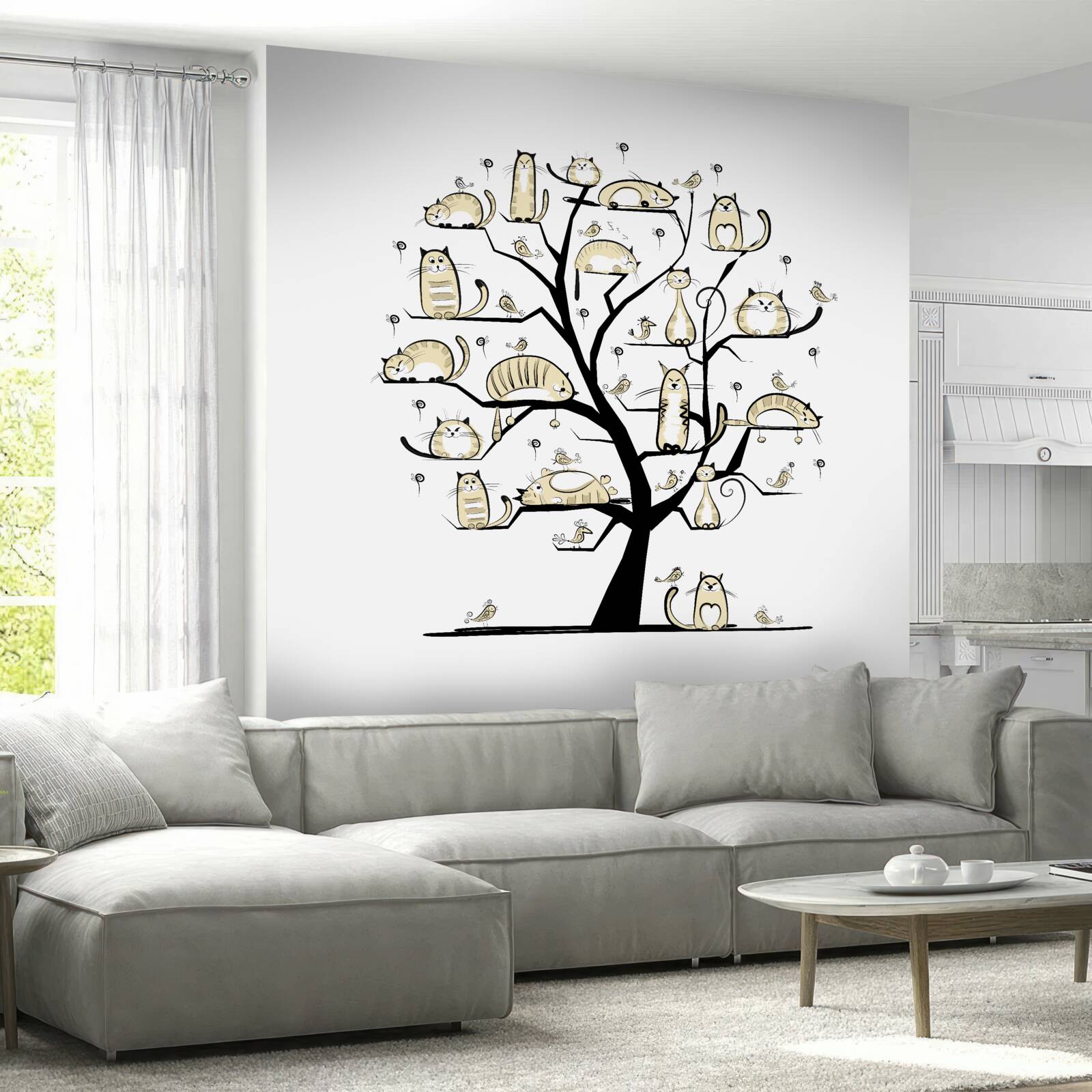 Papier peint chats pelucheux sur des branches d'arbre