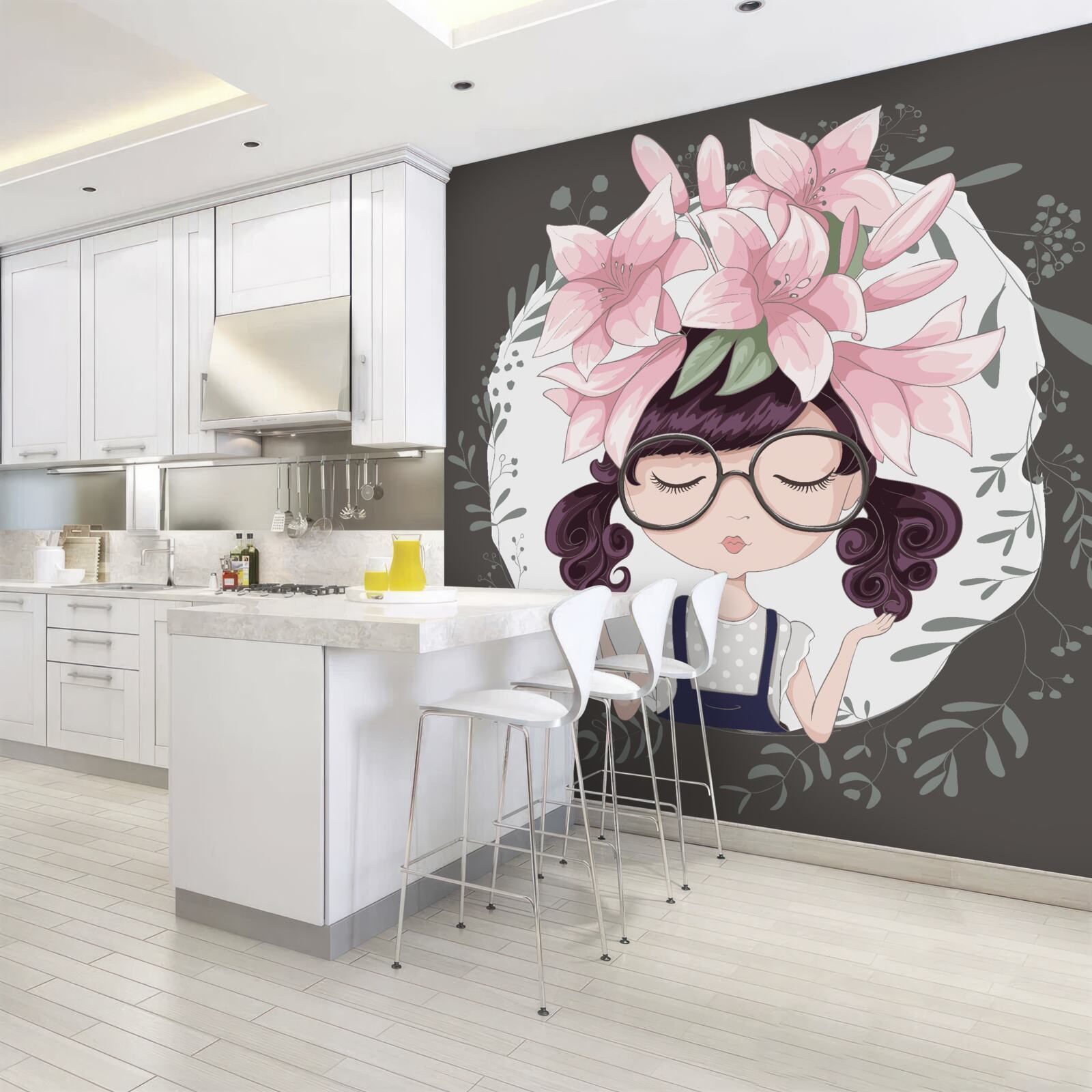 Papier peint fille avec une guirlande sur la tête