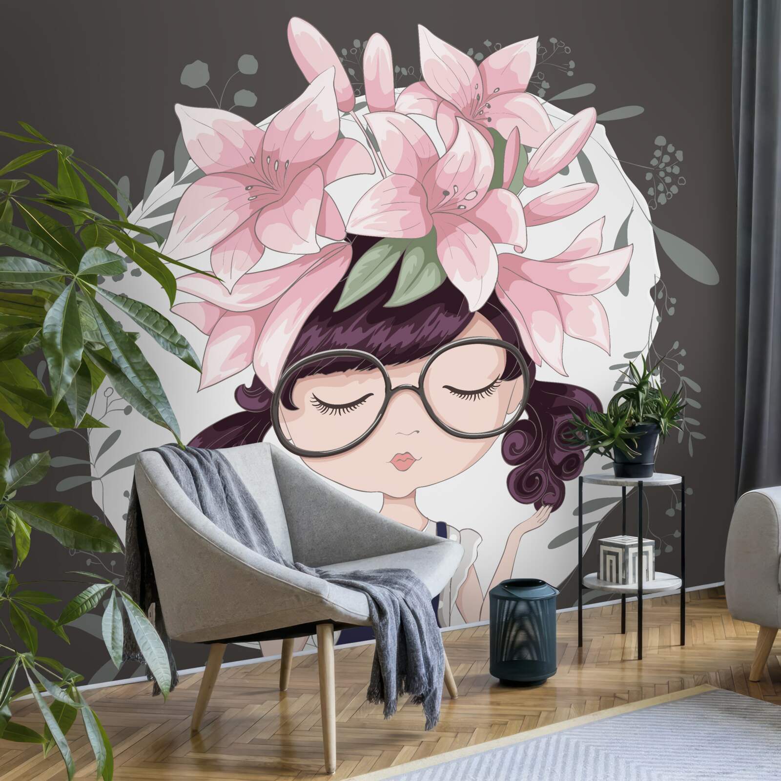 Papier peint fille avec une guirlande sur la tête