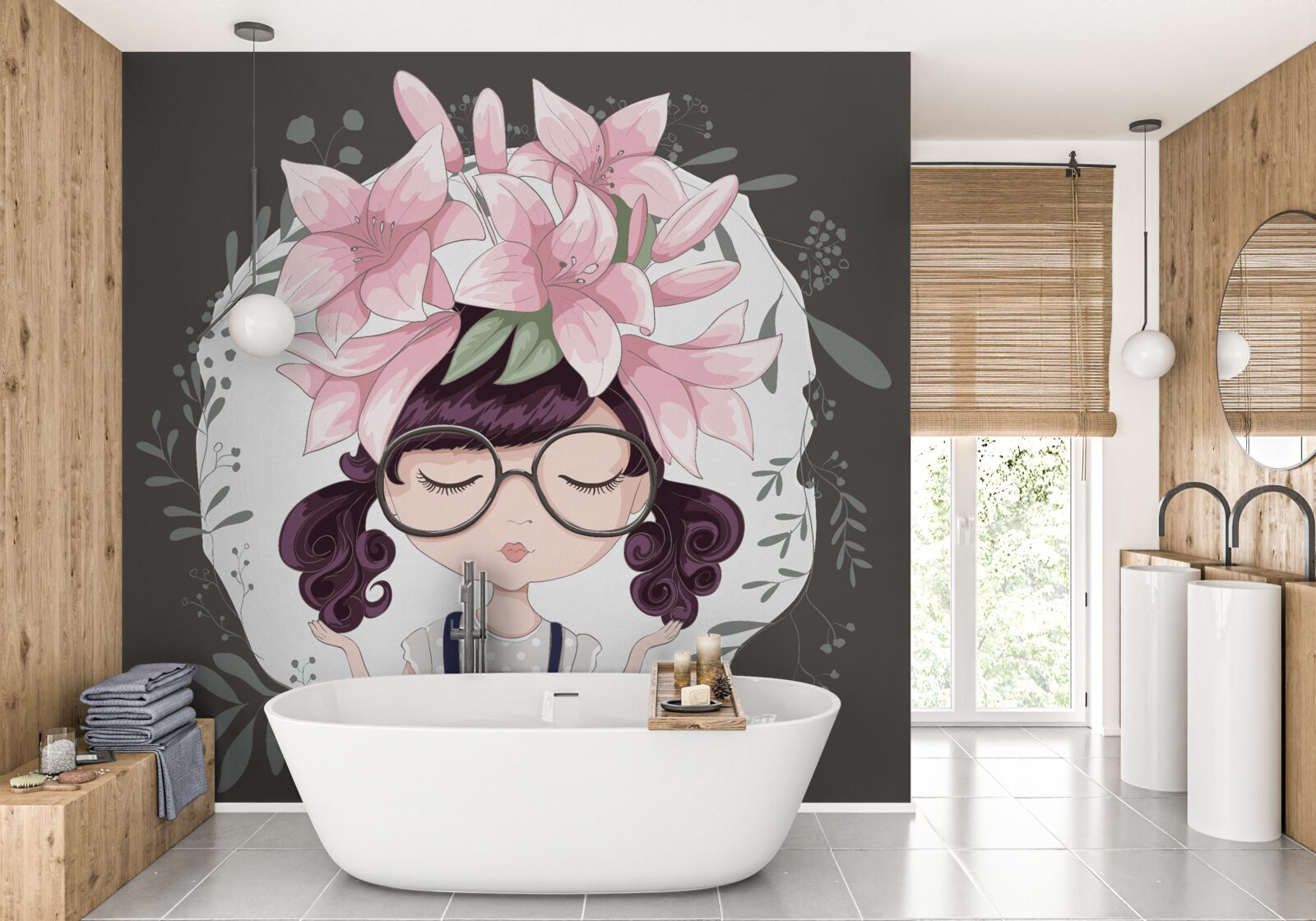 Papier peint fille avec une guirlande sur la tête