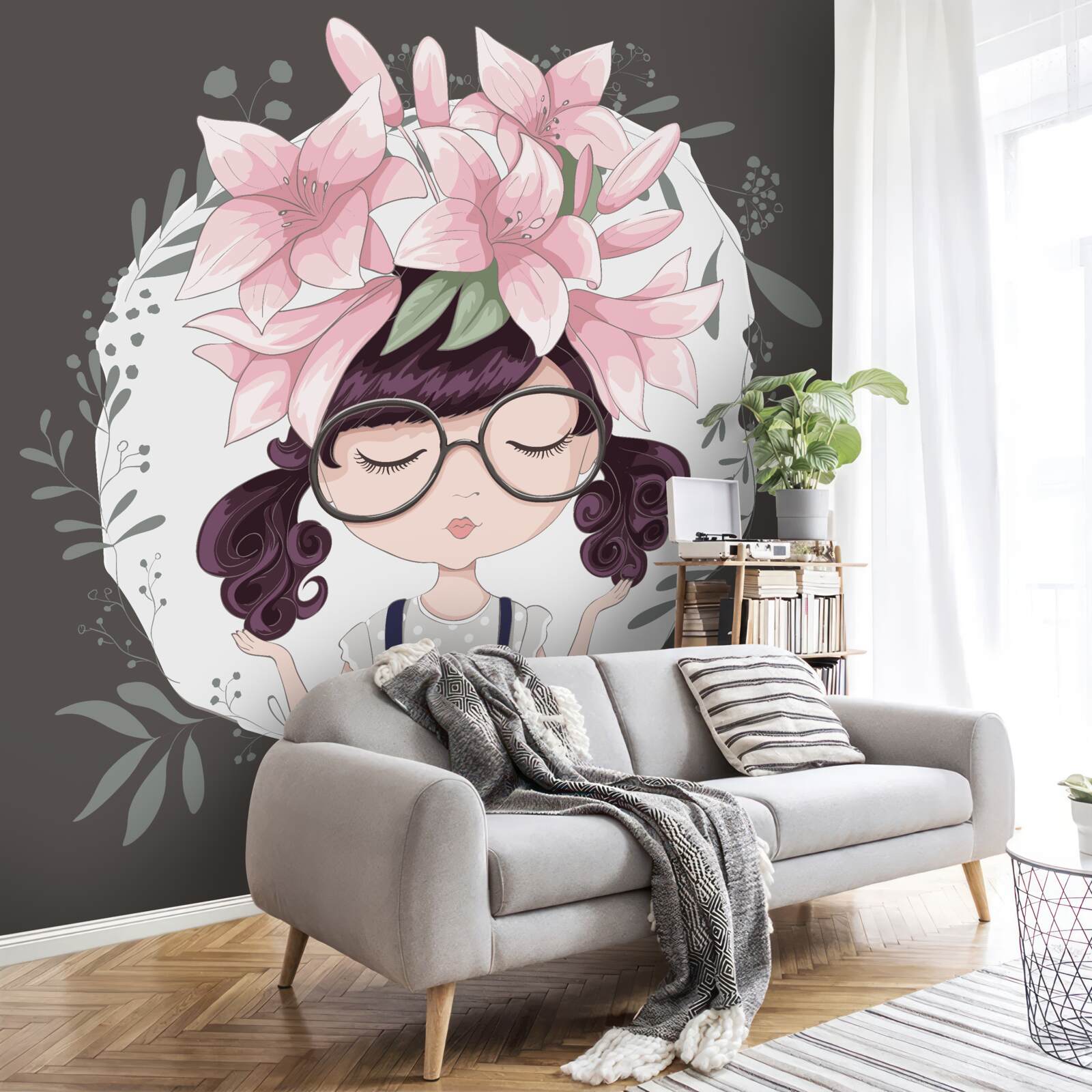 Papier peint fille avec une guirlande sur la tête