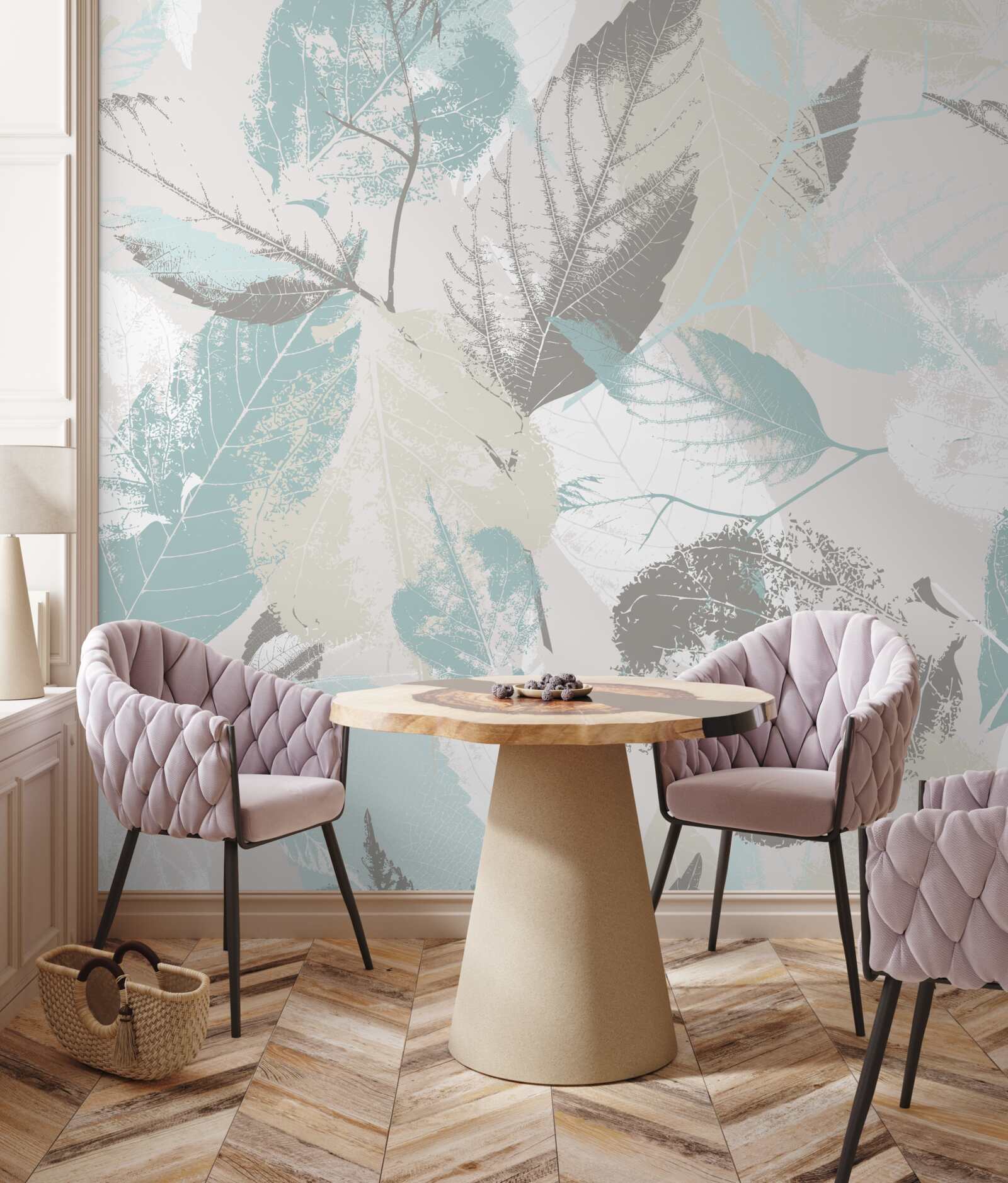 Papier peint coups de pinceau en forme de feuille