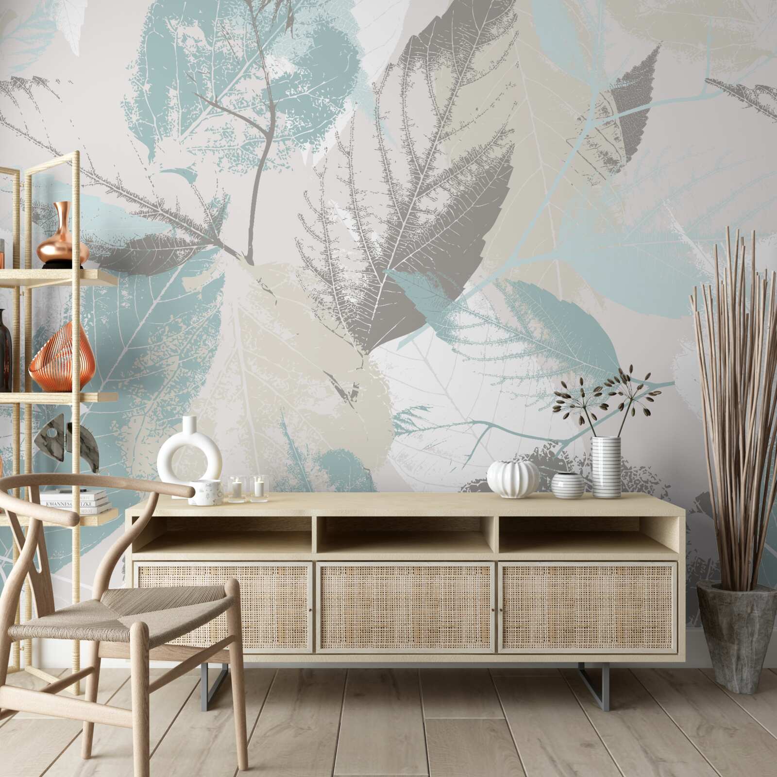 Papier peint coups de pinceau en forme de feuille