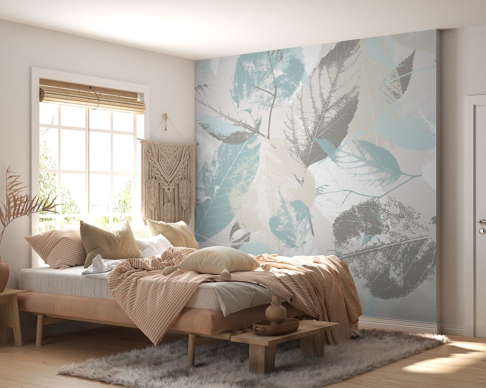 Papier peint coups de pinceau en forme de feuille